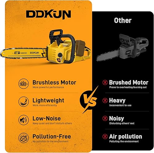 Miniatura 7 de DDKUN Motosierra sin escobillas inalámbrica de 16 pulgadas, sierra de cadena de 40V (2 x 20V MAX) con batería compatible con DeWal, ideal para corte