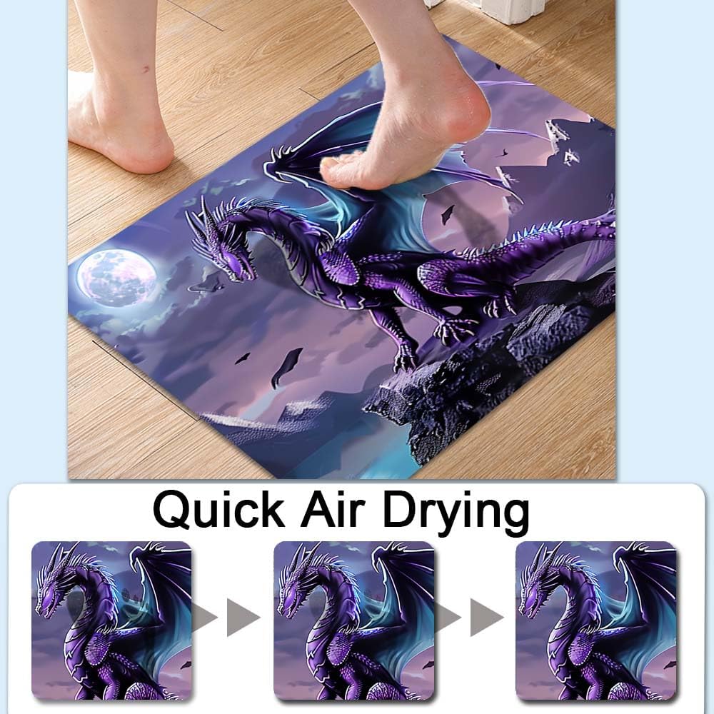 Bath Mat-Bathroom Rug，Purple Dragon with Blue Wings-Absorbent Non Slip Quick Dry Stain Resistant Easy to Clean Care Shower Rug for Bathtub Shower Room 17×27.5Inch (43 * 70cm)