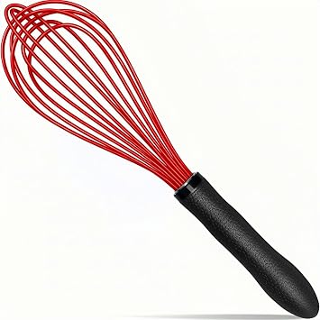 TEEVEA Silicone Whisk,Kitchen Silicone Whisks for Cooking Non Scratch,Wisking Tool Metal Wire Stainless Steel Egg Whisk Silicone Rubber Wisk,Large Small Mini Heat Resistant Whisk Set of 3,Black & Red
