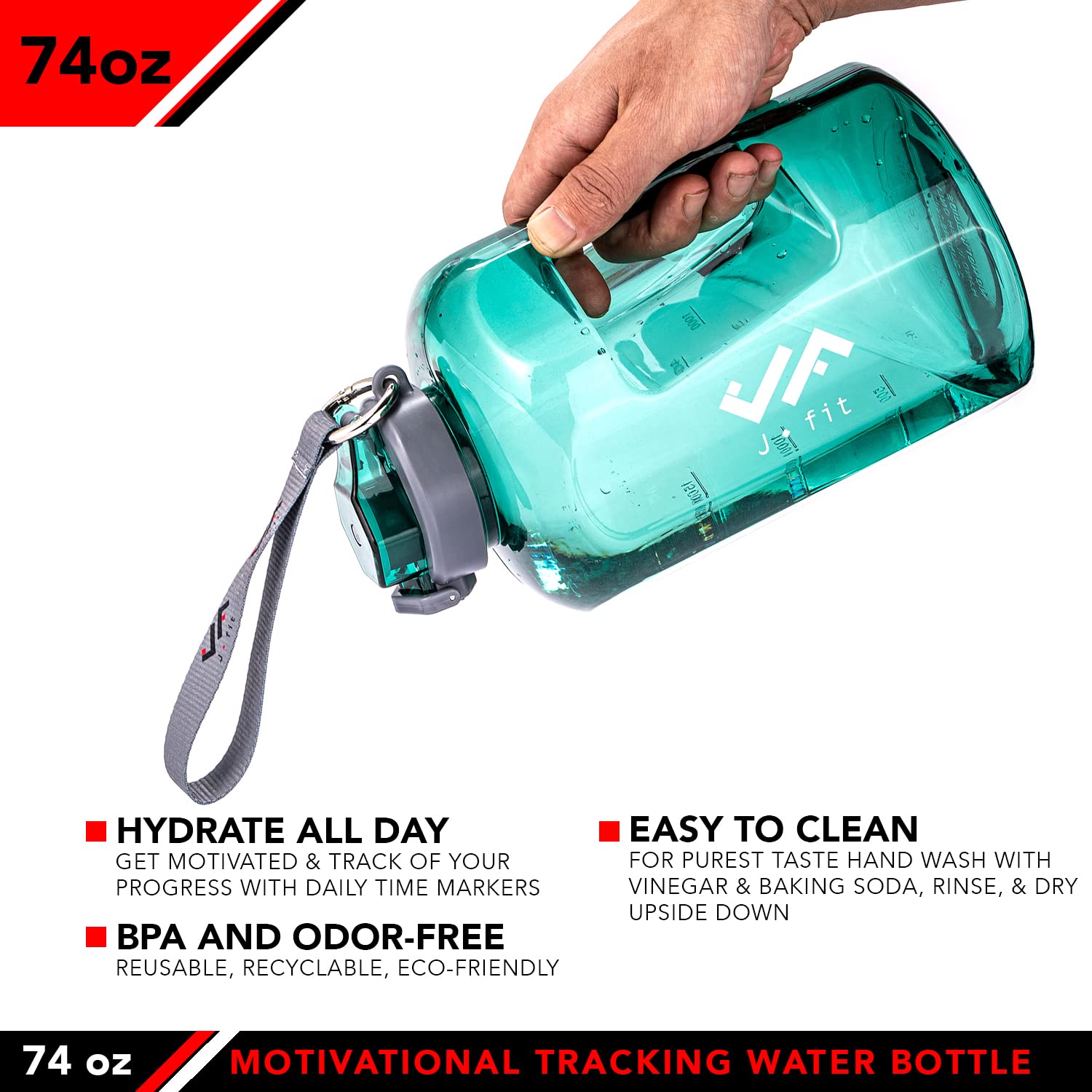 JFIT Kunststoff-Wasserflasche, 2,0 l, Grün