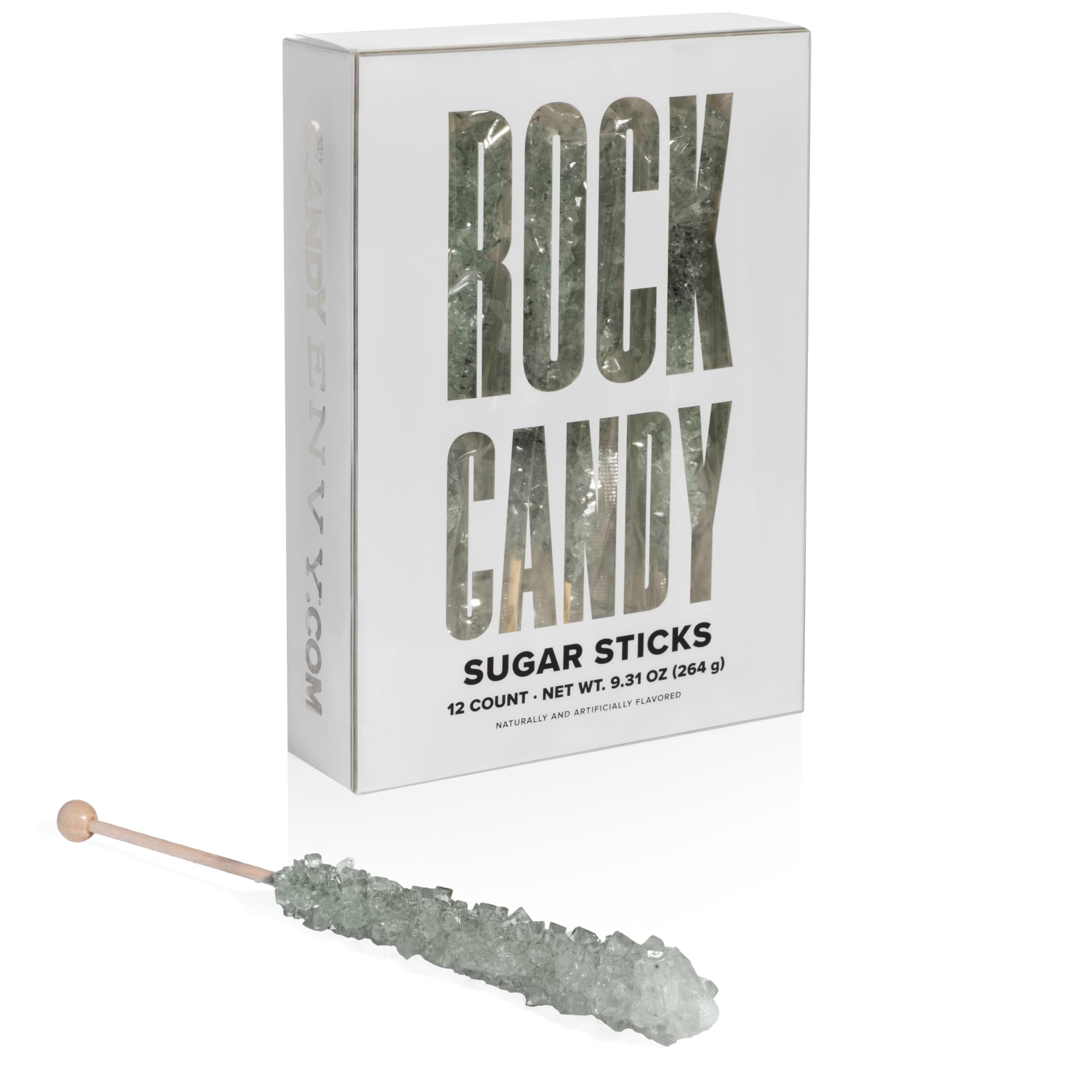 Silver Rock Candy Sugar Sticks - Original Sugar Flavored - 12 Individually Wrapped Silver Candy