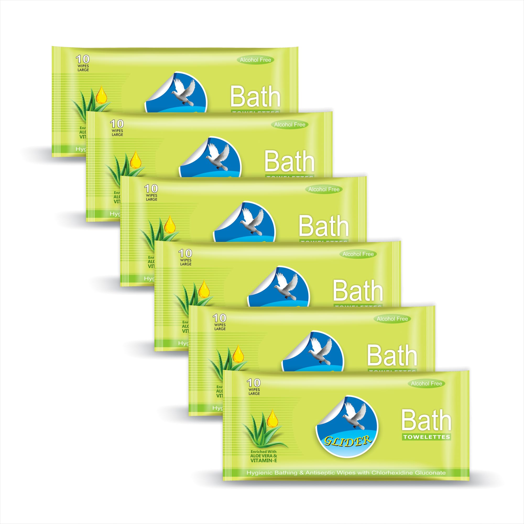 GLIDER Bed Bath Wipes (Pack of 6,60 Pieces)