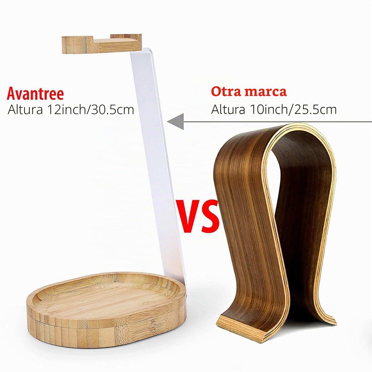 Avantree TR902 Universal Soporte Percha Auriculares de Madera & Aluminio con Bandeja para Cables