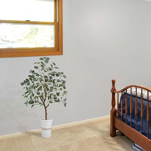 Miniatura 6 de Warmplants Árbol de eucalipto artificial, hojas de seda verde de 4 pies de alto, planta sintética perfecta con canasta, árboles de eucalipto falsos