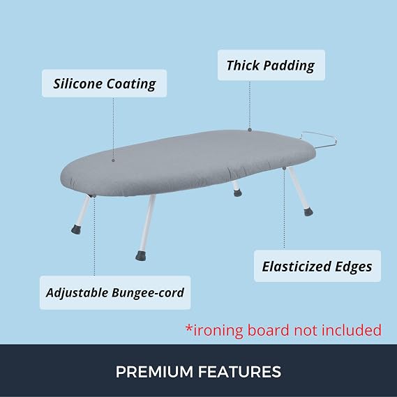 SAVUK 12 X 30 inch Smart Table top Ironing Board Cover and Pad with Standard Size, Fits Small, Mini Board, Extra Thick Padding, Elastic Cord, Heat Resistance (Replacement Cover and Pad 12x30)