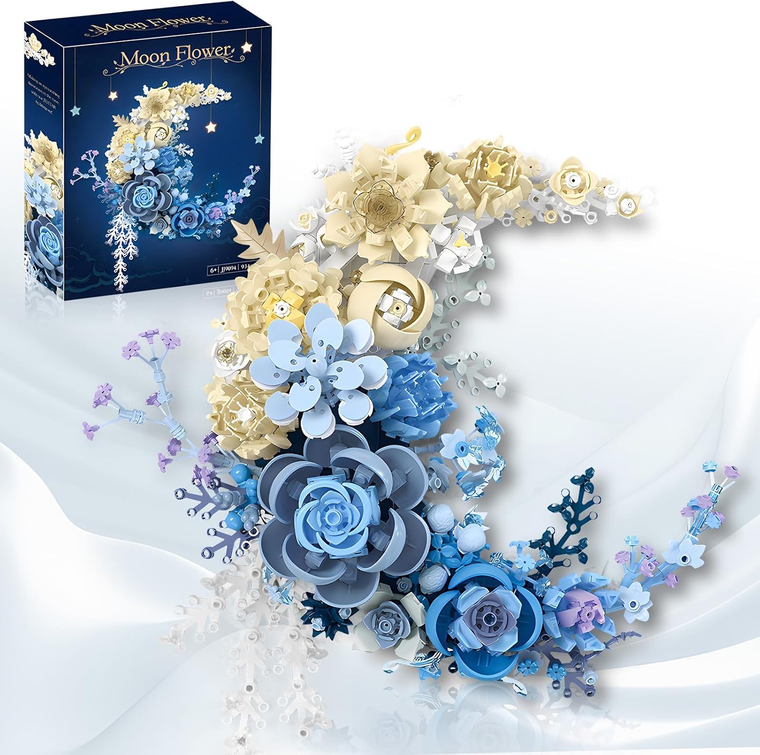 Moon Flowers Building Blocks Set, Botanical Collection Blossom for Wall Decor, Creative Floral Building Kit, Flower Bouquet Botanical Collection for Home Décor Gift for Adults, 934 PCS (Blue)