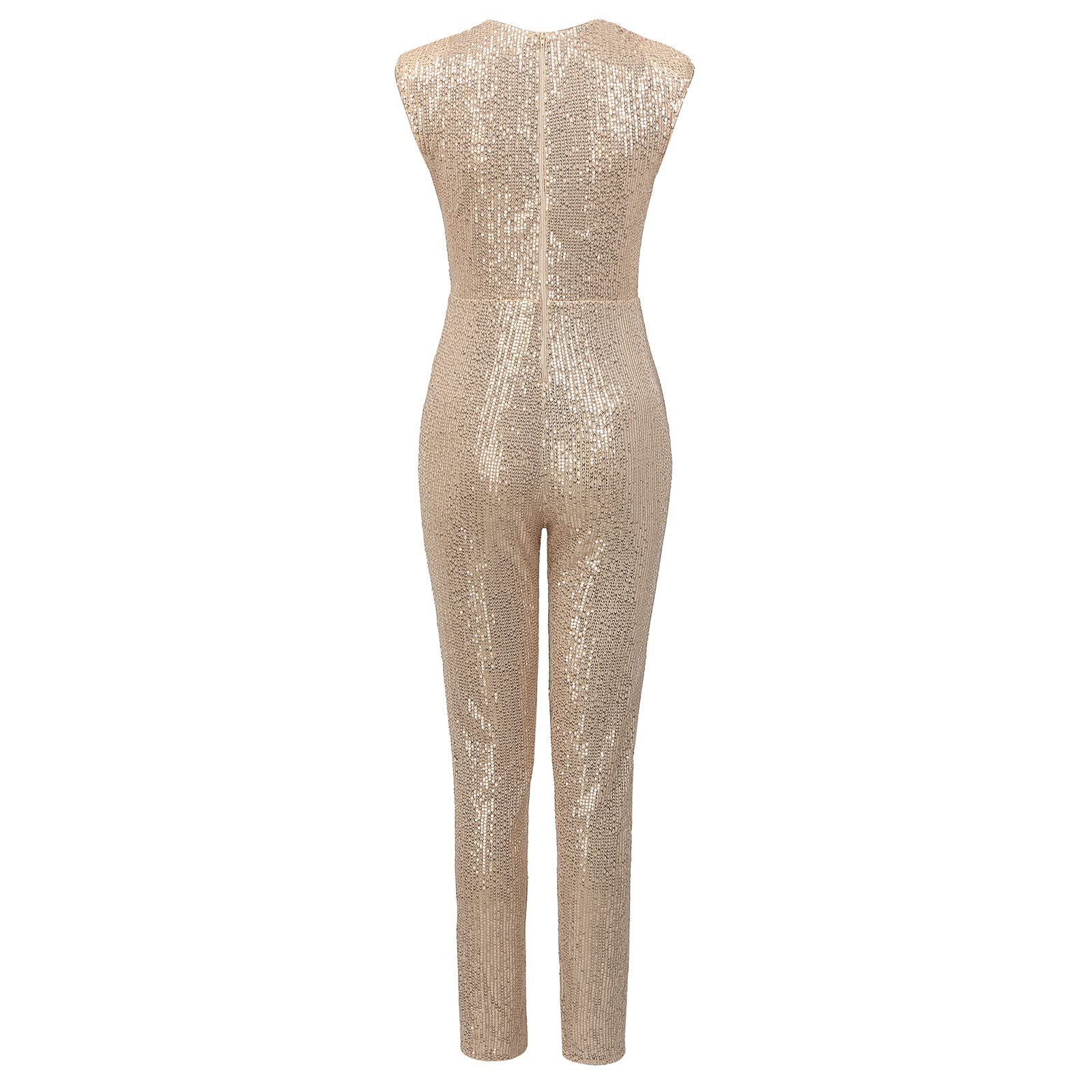 Tuta da donna elegante per matrimonio con glitter, tuta con paillettes, tuta da cocktail party, sexy, senza maniche, vestibilità aderente, salopette