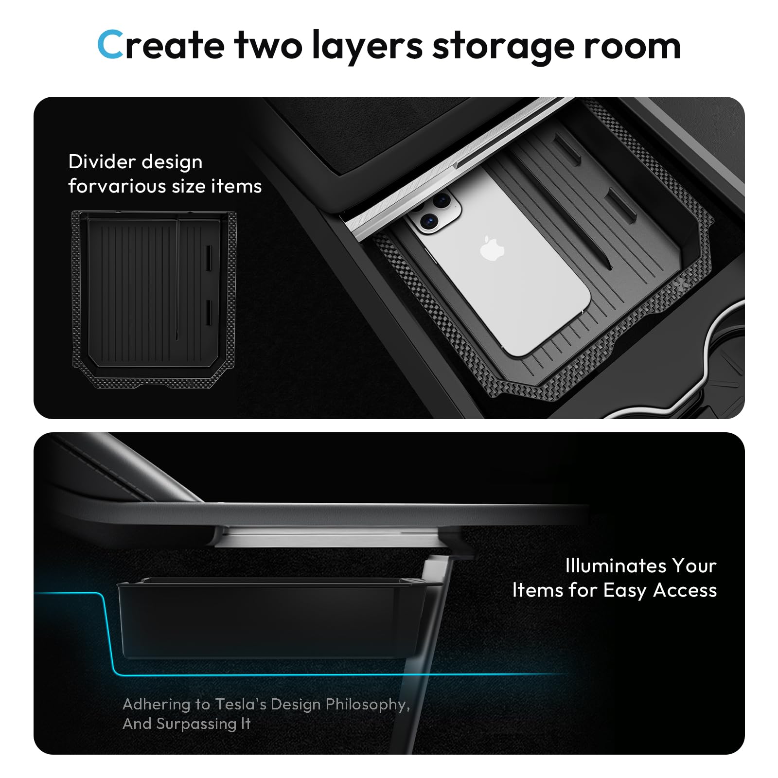 Upgraded Tesla Model Y Juniper Accessories 2026-2025 Center Console Organizer Tray 5PCS for Tesla Model 3 Accessories 2025 Highland, Hidden Storage Box, Cup Holder & Armrest Drawer Organizer