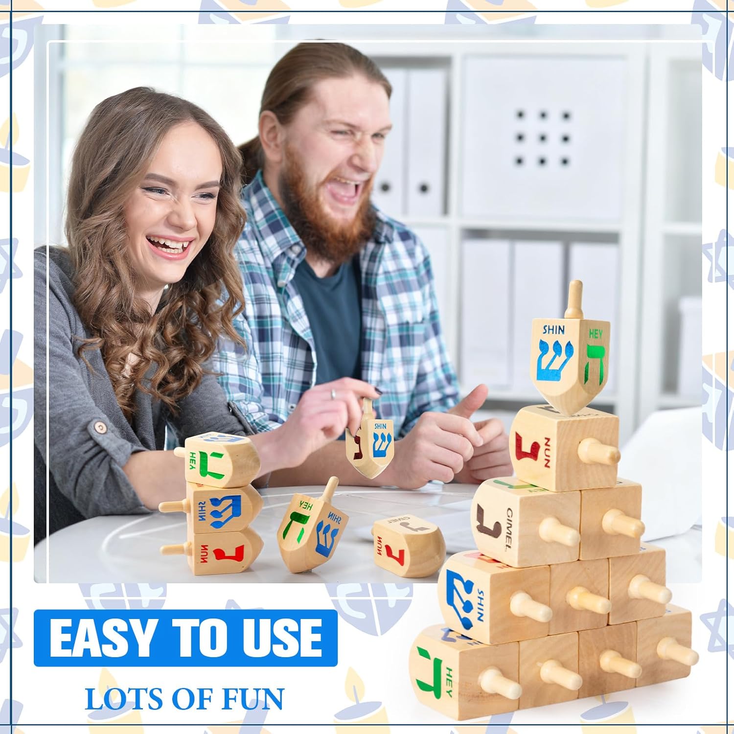 Libima 100 Pieces Purim Wooden Dreidels Natural Wood Dreidels for Hanukkah Passover Party Decorations Projects Crafts Family Party Supplies (2.7 Inch)