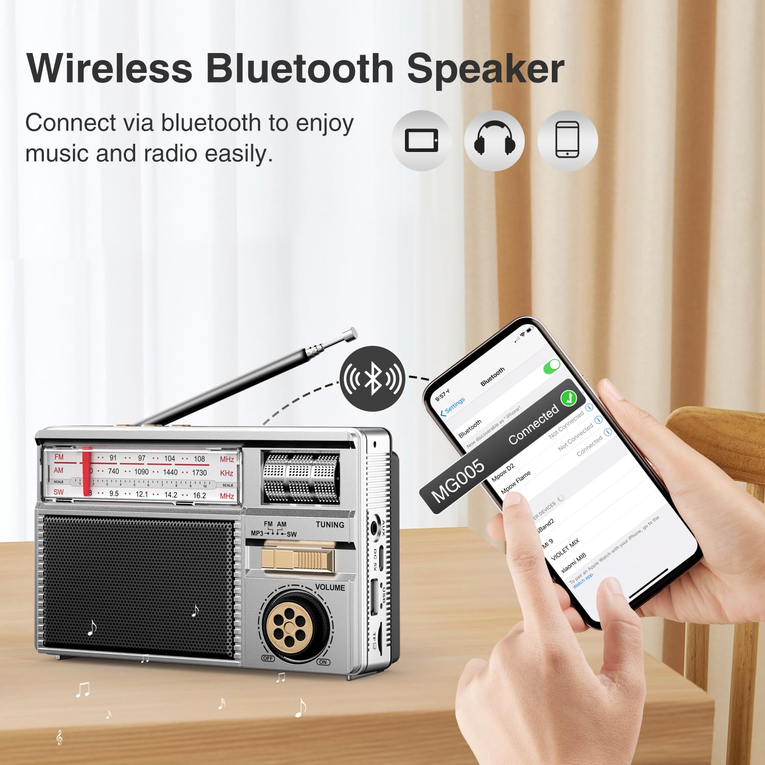 Radio Portatile AM/FM/SW Radio Ricaricabile Solare/USB-C, Piccolo Radio Transistor con Altoparlante Bluetooth, Lettore TF/USB/AUX Per Famiglia, Outdoor e Giardino