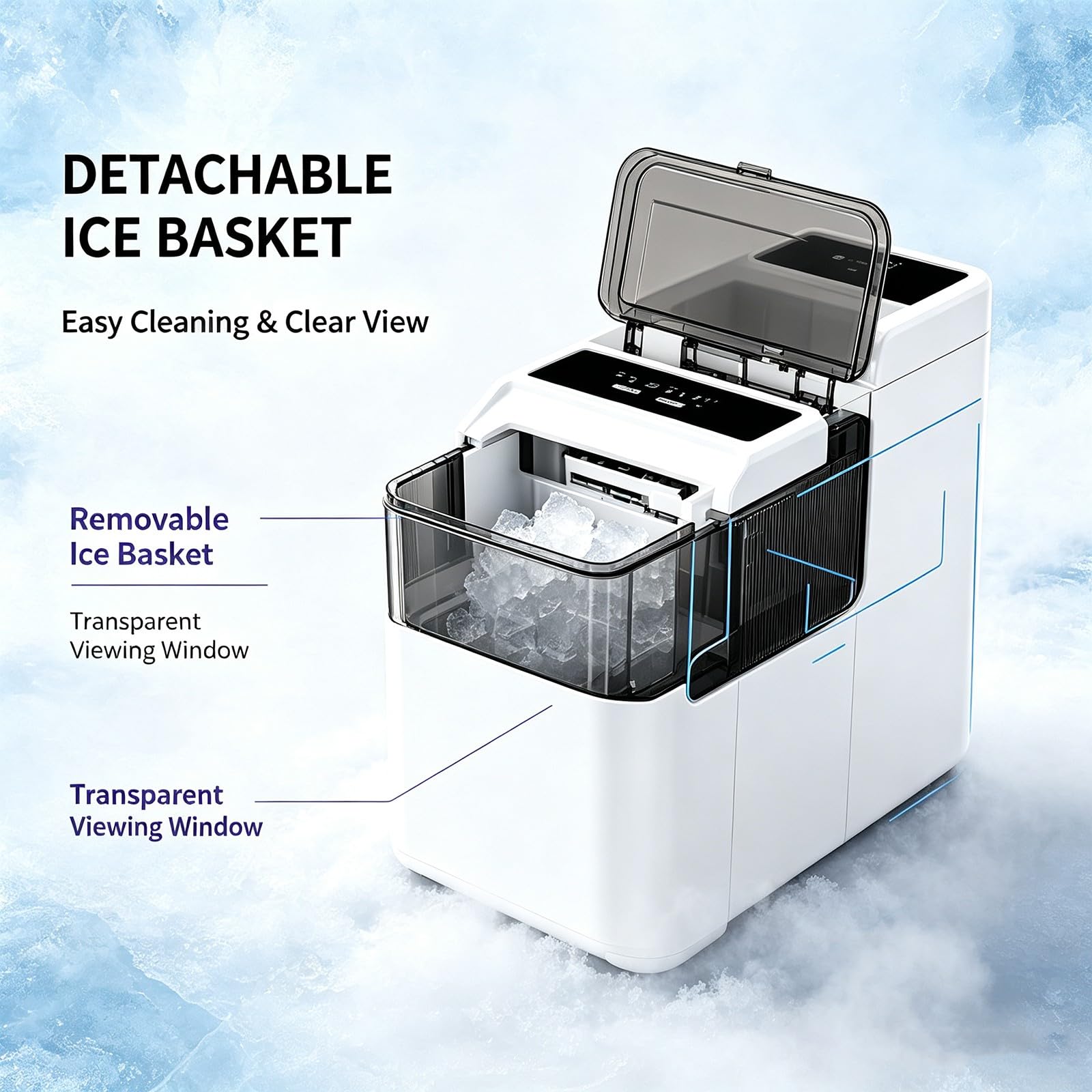 Máquina portátil de hielo, fabricación de hielo las 24 horas 12 kilogramos de hielo de bala, almacén de hielo de 500g, máquina de hielo de bajo ruido, hogar, campamento, Oficina White