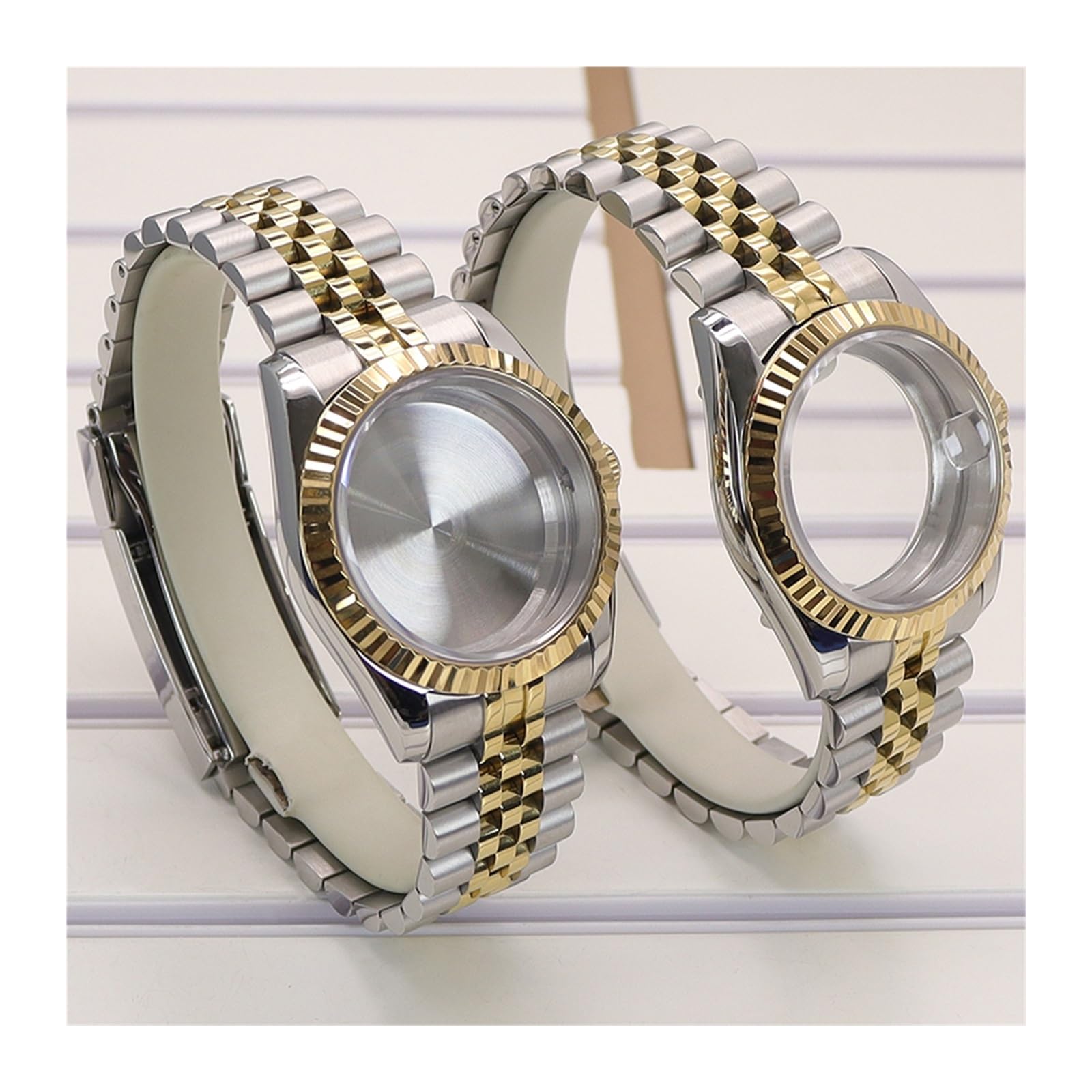 Cinturino per cassa dell'orologio scanalato oro argento 36/40 mm quadrante 28,5 mm vetro zaffiro compatibile per Nh35/36 Miyota 8215