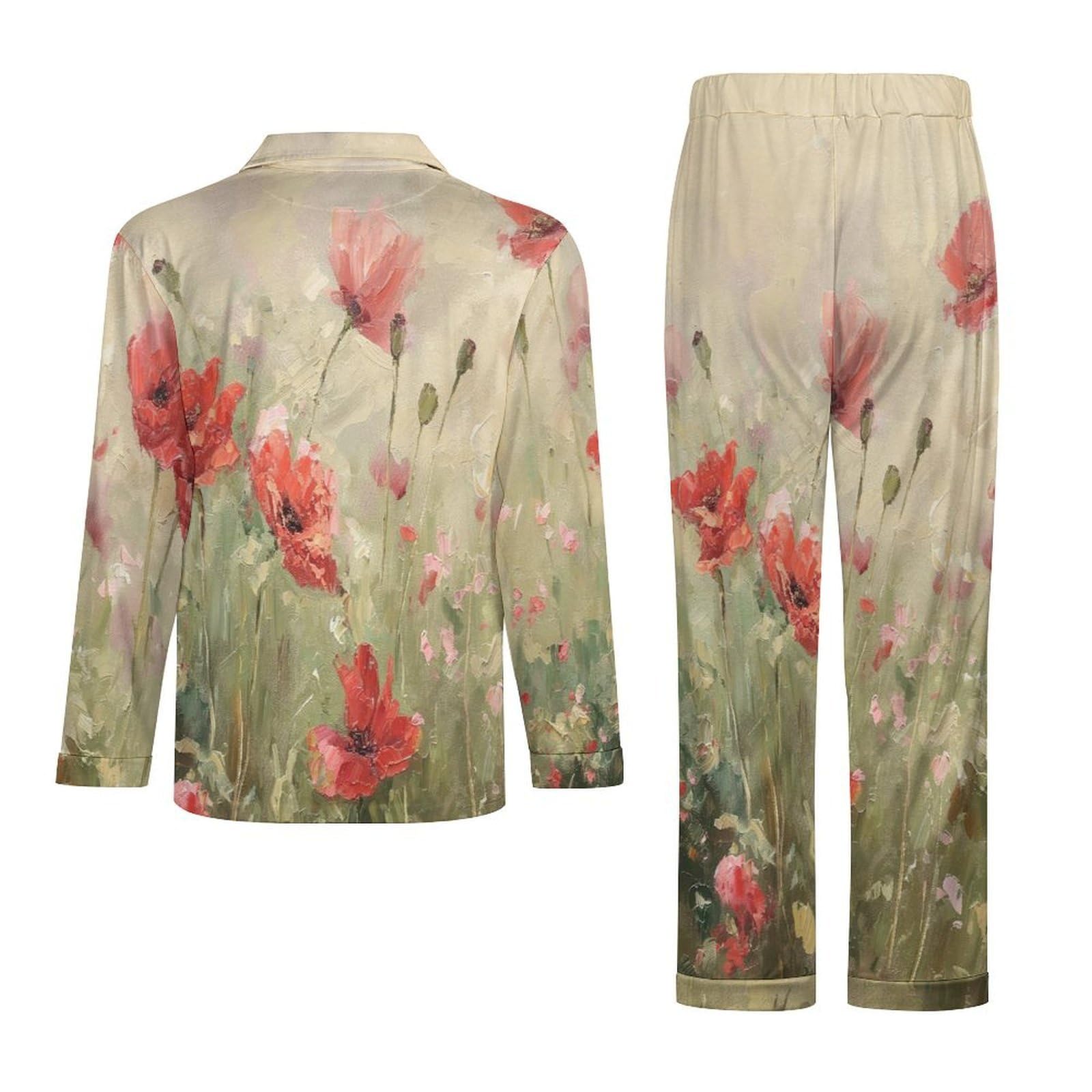 OLEETS Pigiama A Maniche Lunghe da Uomo - Fiori Rossi Pigiama Invernale Pantaloni Top Caldo Autunnale Traspirante Morbido 2 Pezzi Casual Ampio