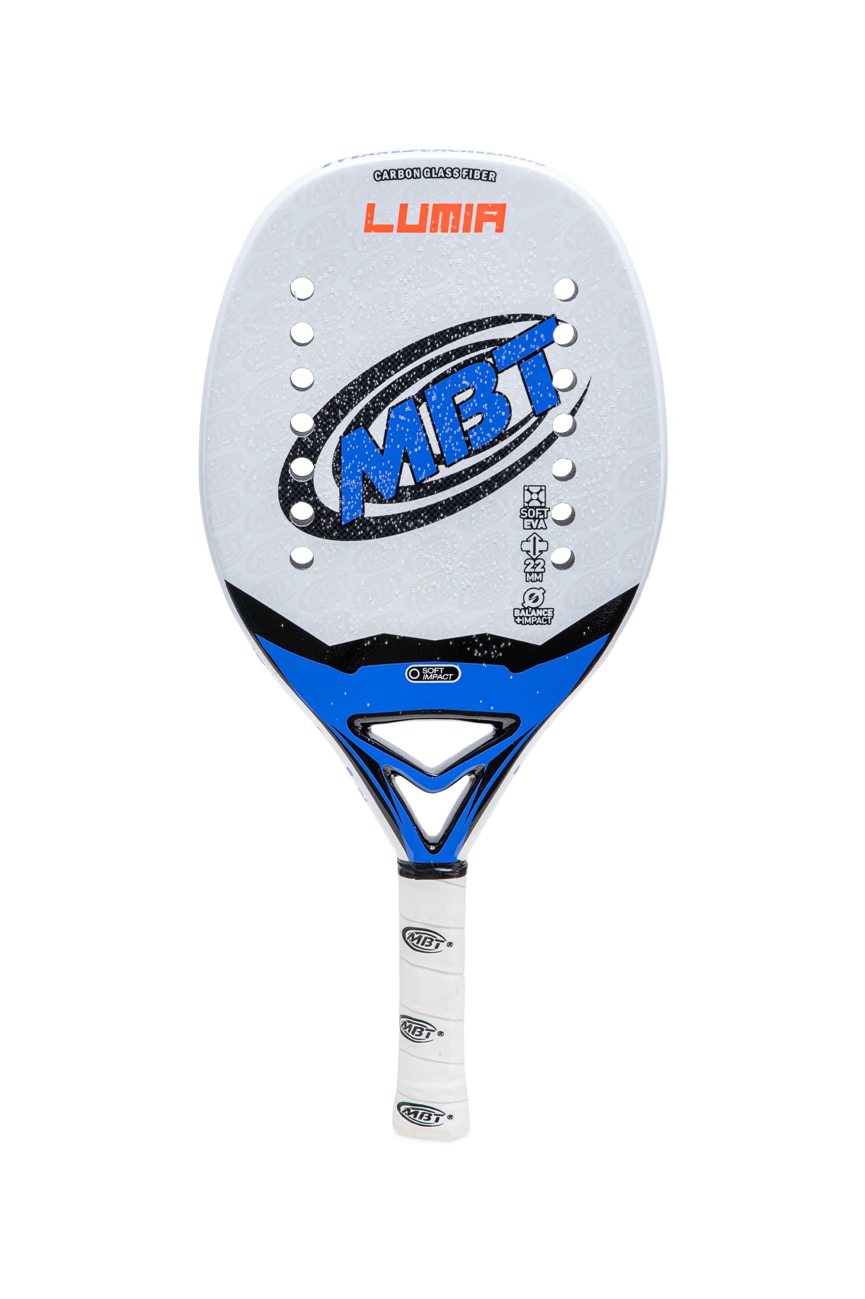 MBT Lumia, rakieta tenisowa Beach Tennis, karbon i włókno szklane, powłoka Super Grip - Eva Soft - lekka i wyważona, profil 22 mm