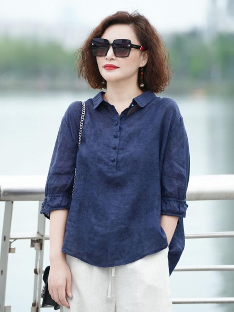 Amazon | [OZECYYX] ボリュームスリーブ綿麻 ブラウス