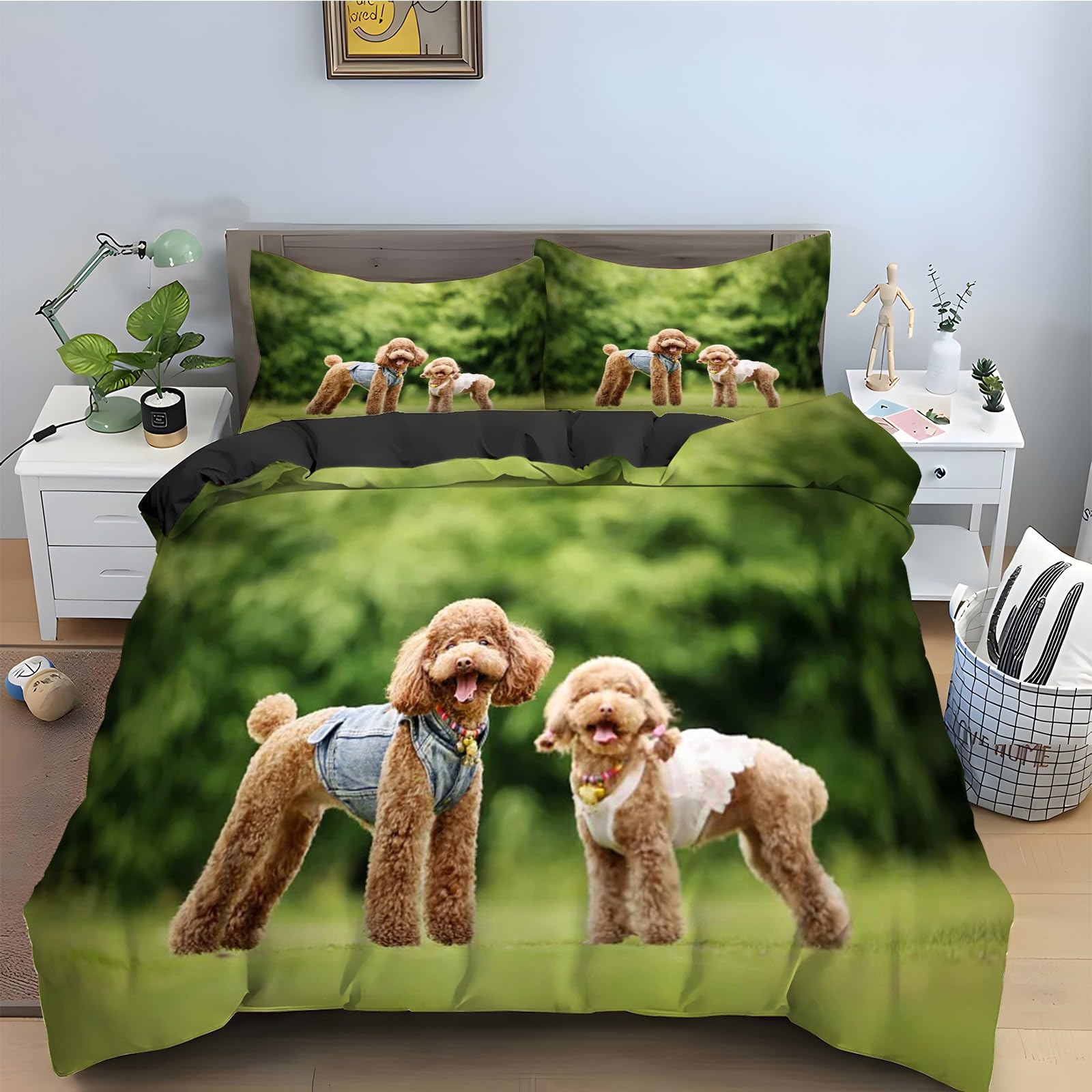 Housse de couette 160x200 chien ensemble de literie microfibre avec taies