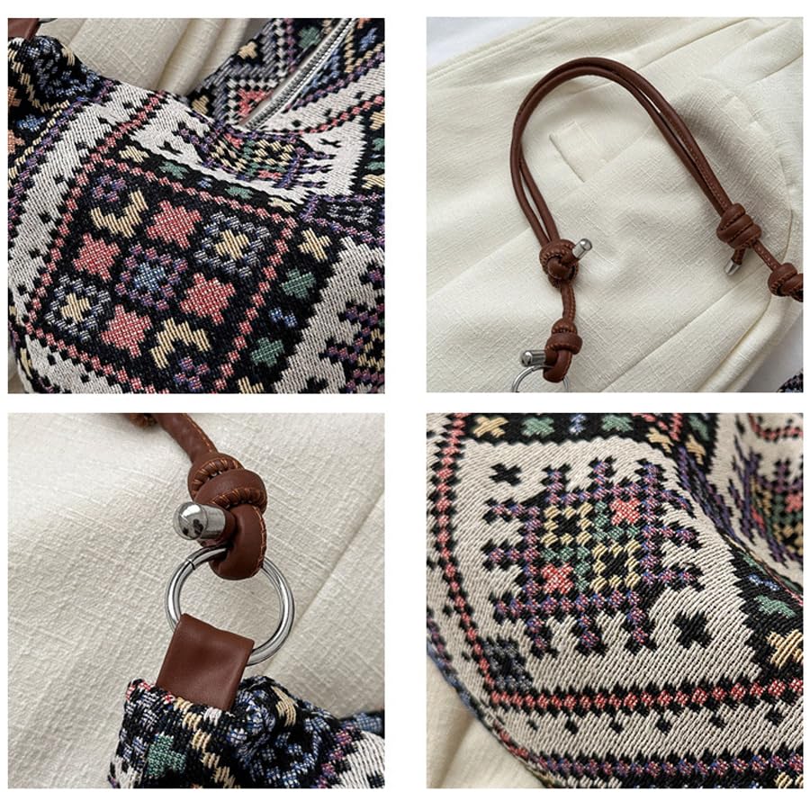 Image of Retro Canvas Handbag Hobo Shoulder Bag for Women Casual Working Shopping Bag (Black)