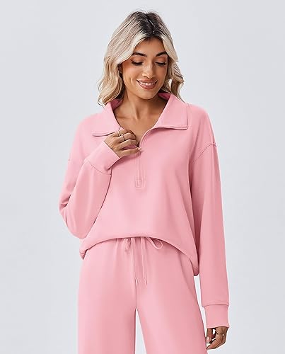 Miniatura 4 de PINSPARK Conjunto de 2 piezas para mujer con cremallera de 12, sudadera de ajuste holgado, pantalones de pierna recta, traje a juego para otoño