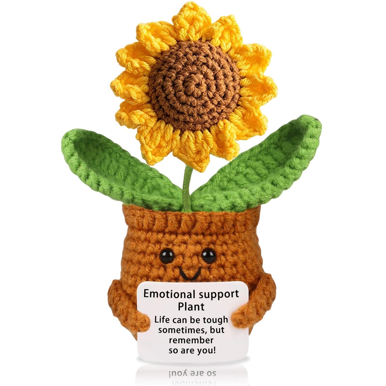 Dojasohilmi Sunflower-Yellow Sunflower Gifts Handmade Crochet Flowers Portable Emotional Support Gift Pretty Crochet Flower Small Potted Home Office Decoration