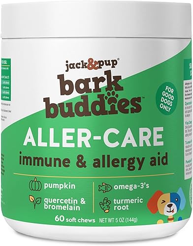 Jack&Pup Dog Allergy Chews - Bark Buddies Aller-Care - Masticables suaves para masticar, alivio de picazón para perros y apoyo alérgico para perros,