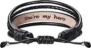 Leather Bracelets for Men Women Inspirational Gifts for Him Her Handmade Black Braided Motivational Birthday Gift for Boyfriend Husband Dad Anniversary Christmas Mens Stocking Stuffers