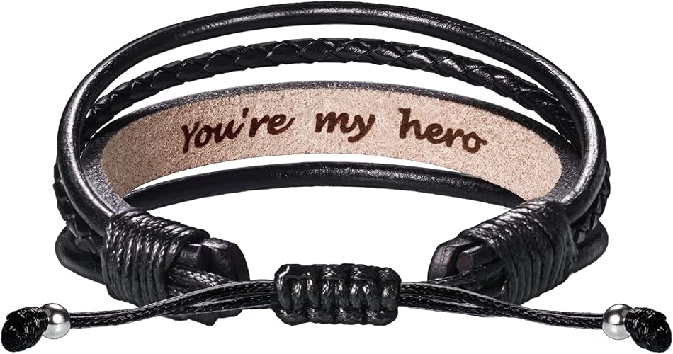 Leather Bracelets for Men Women Inspirational Gifts for Him Her Handmade Black Braided Motivational Birthday Gift for Boyfriend Husband Dad Anniversary Christmas Mens Stocking Stuffers