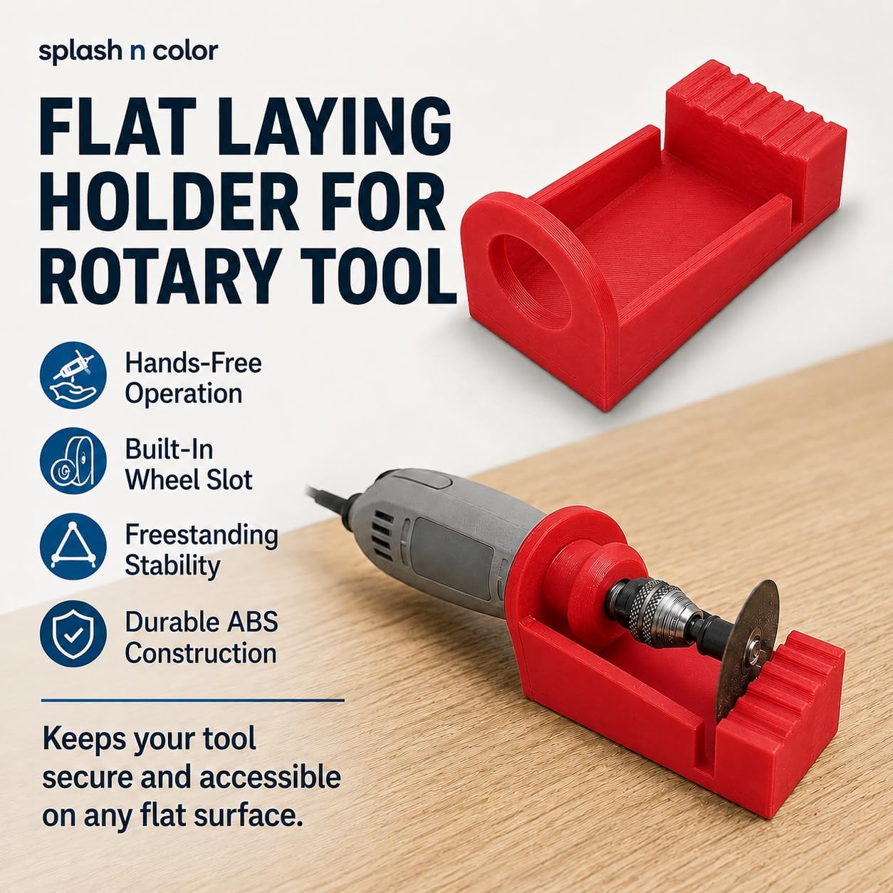 Flat Laying Rest Attachment for Dremel Rotary Tool – Horizontal Holder with Cutting Wheel Slot | Friction Fit Mount | Workshop Bench Organizer for Crafting and DIY Projects