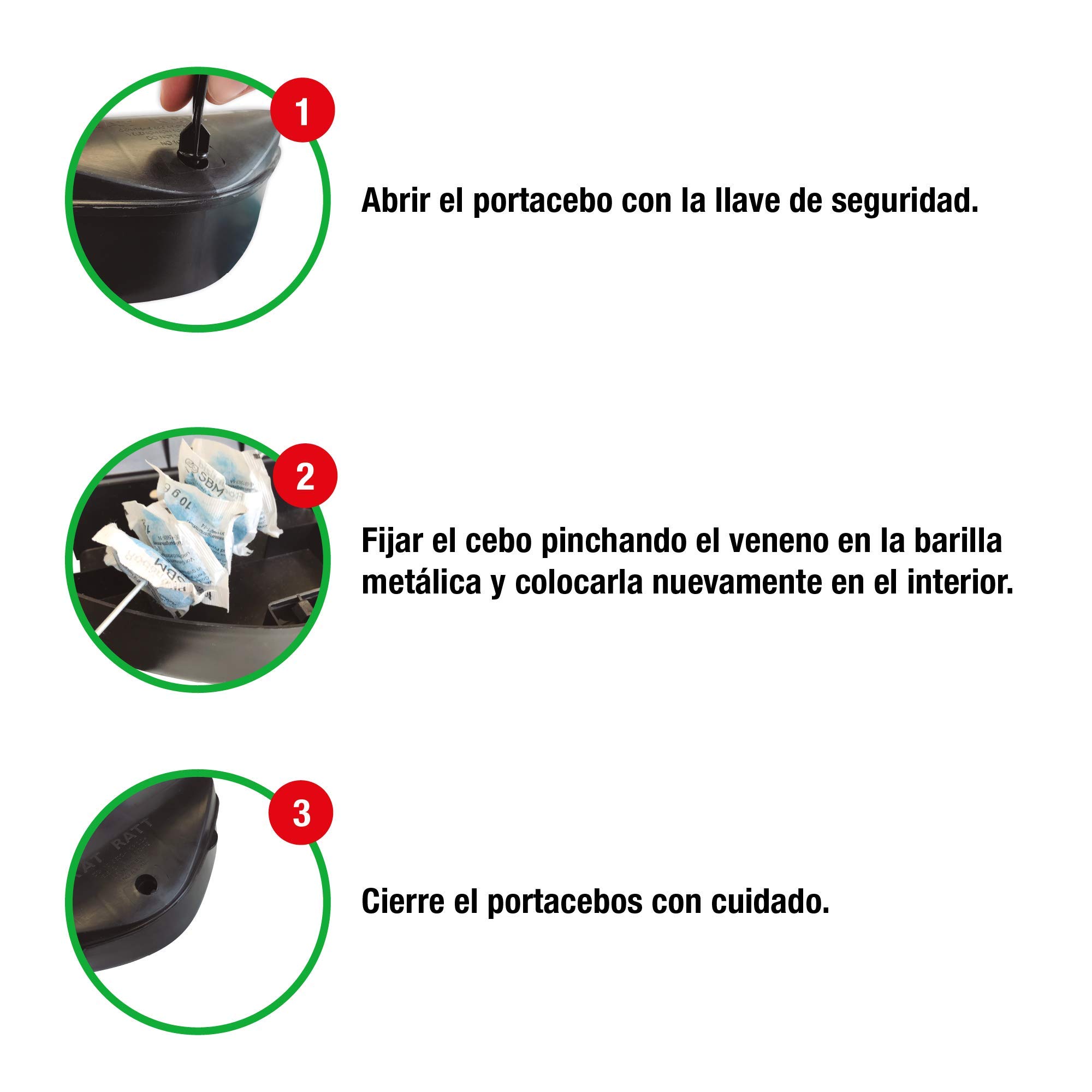 Protect Home - Portacebos para veneno de ratas y topillos con llave de seguridad, fácil e higiénico. Control de roedores.