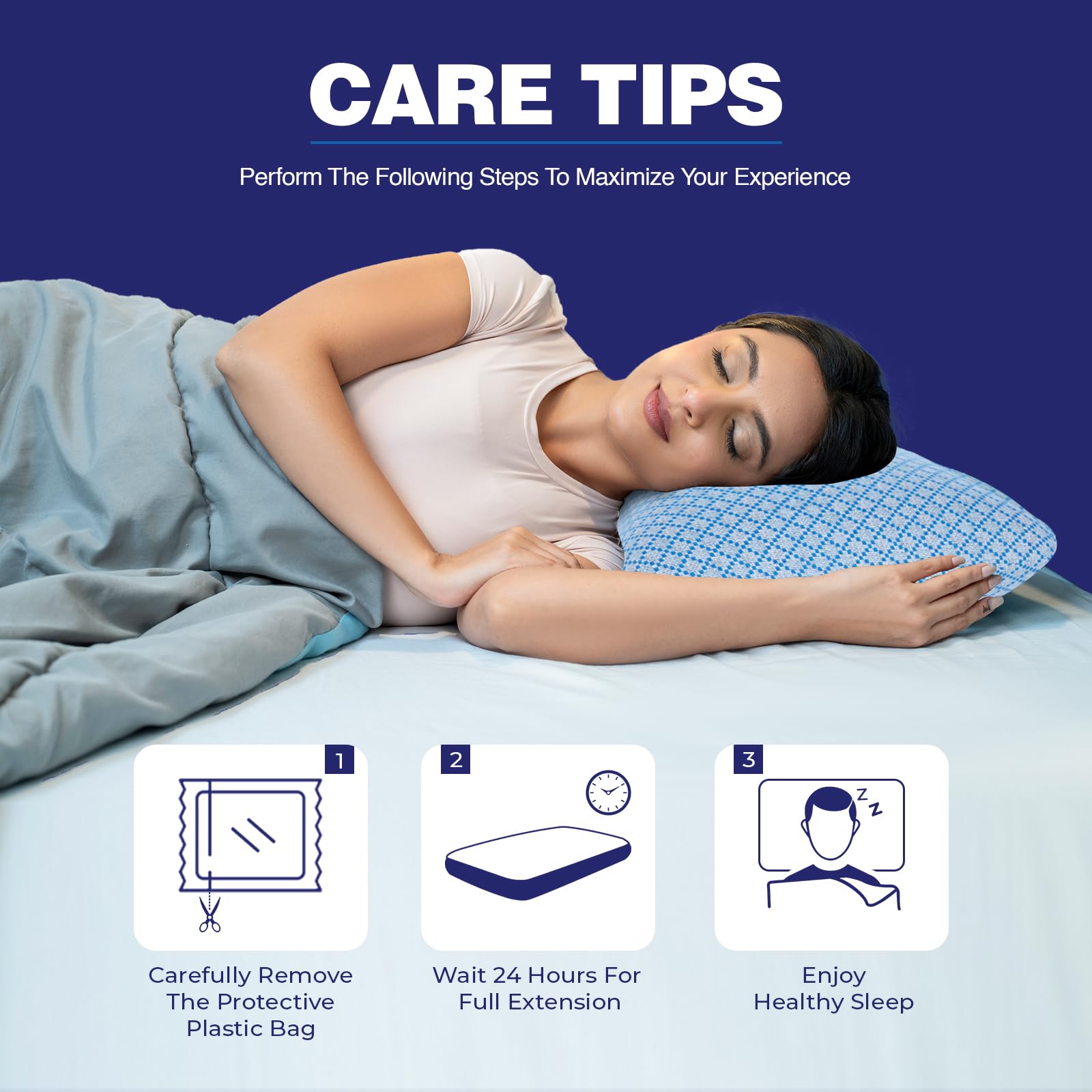 WELLGIVER Ergonomic Memory Foam Pillow for Neck Pain | 2 Years Warranty | 21 x 14 x 4.5 Inch | Orthopedic Pillow for Side Sleeping | Removable Washable Jacquard Blue Cover | Pack of 1 — Amazon image 7