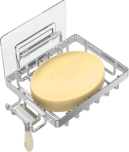 Miniatura 23 de Moforoco Soporte doble para barra de jabón para ducha, sin taladrar, acero inoxidable 304, soporte de jabón montado en la pared con 4 ganchos