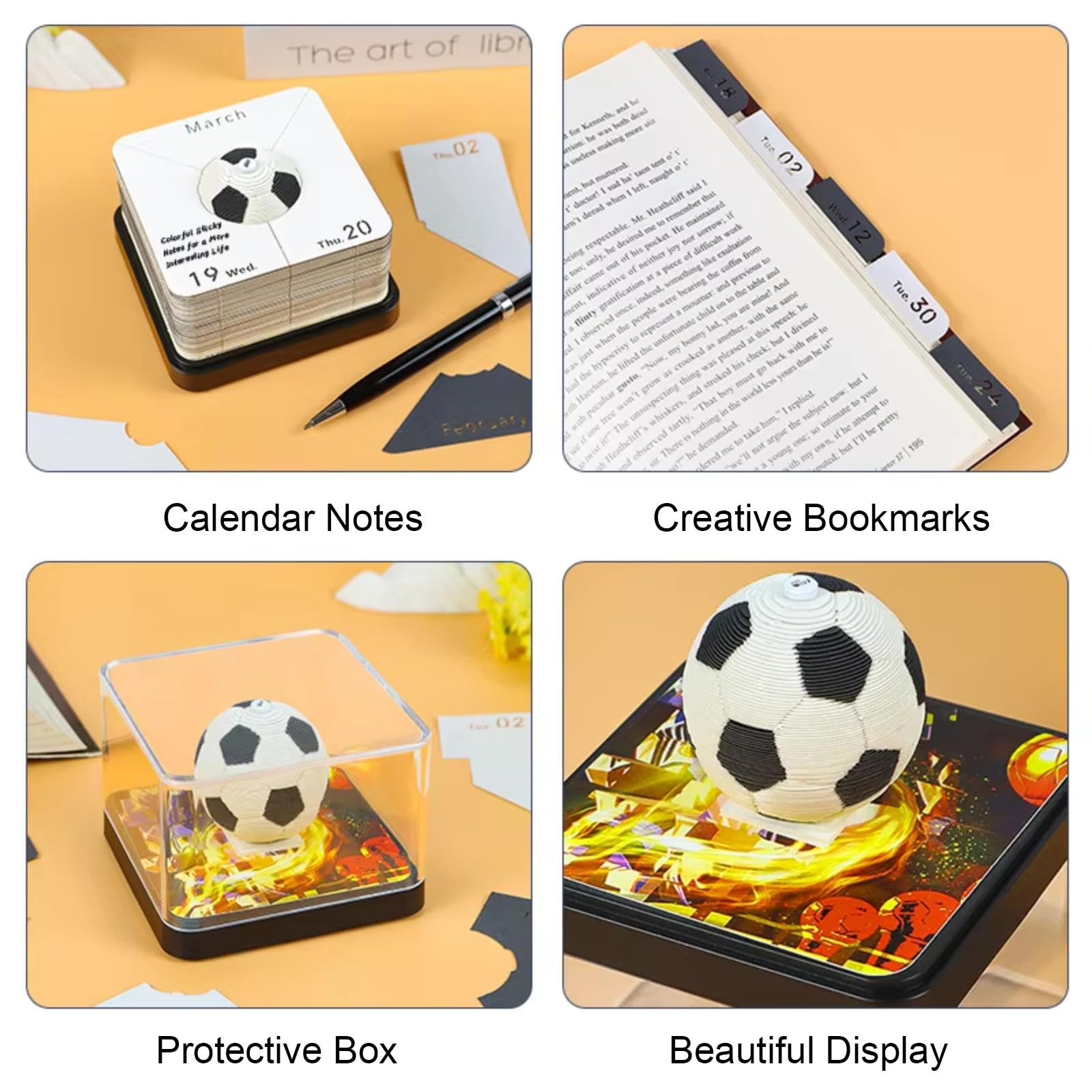 3D Kalender, 3D Fußballkalender 2026 DIY Papierschnitzerei Schreibtisch-Notizblock