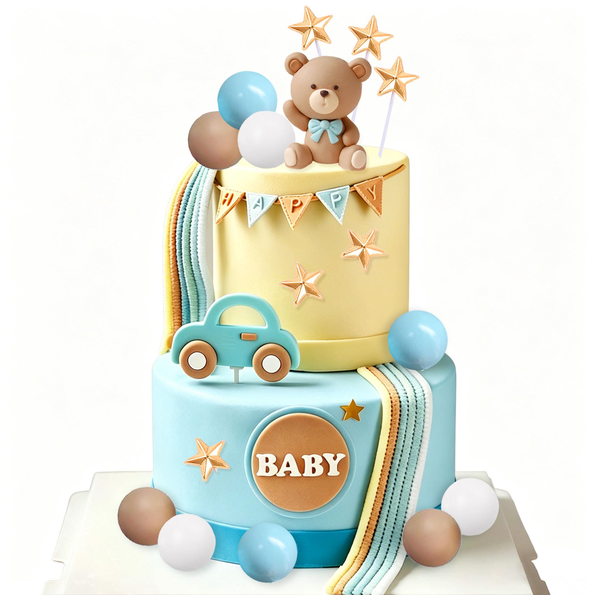 LaVenty Blue Bear Cake Decoration Blue Gold Balls Cake Topper โ image 1