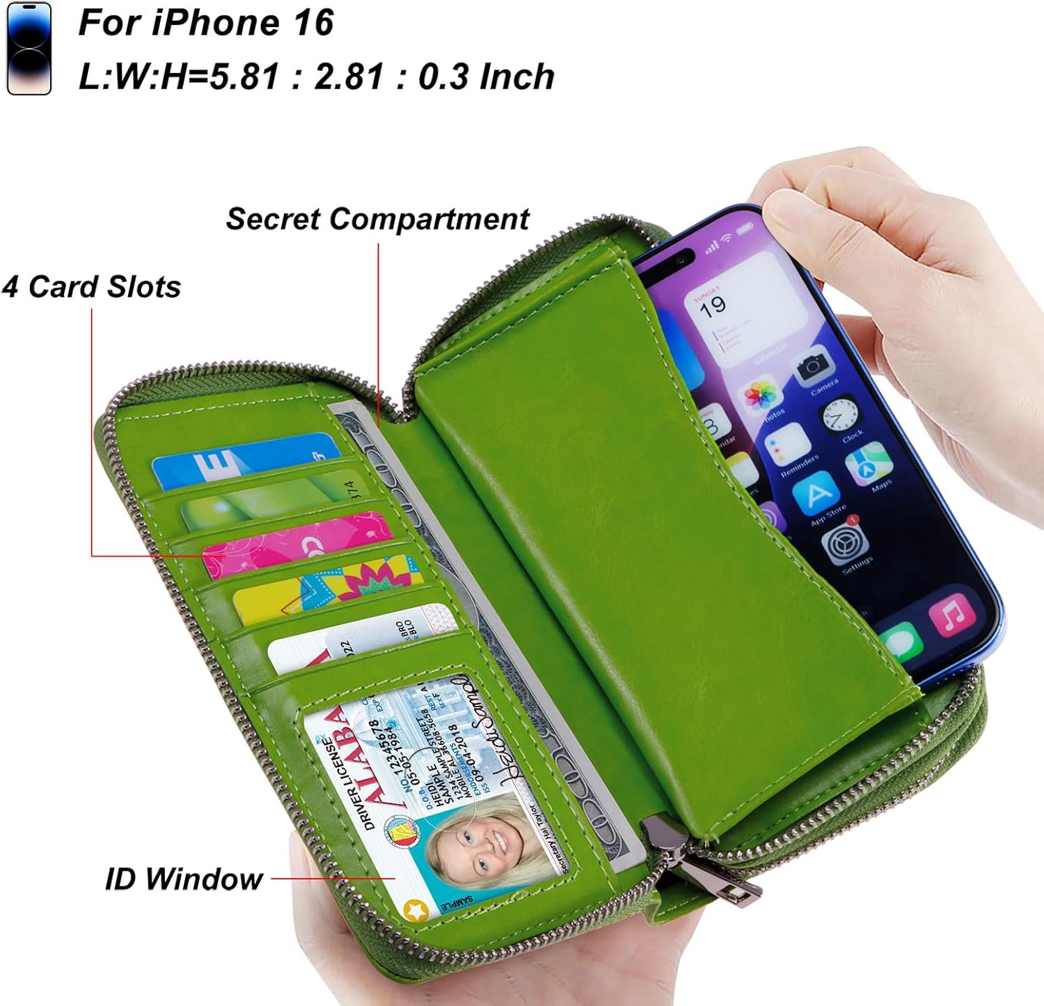Double Zipper Wallet for Woman Clutch Purse with Cell Phone Holder for Smartphone/Card/Coin/Cash - Image 3