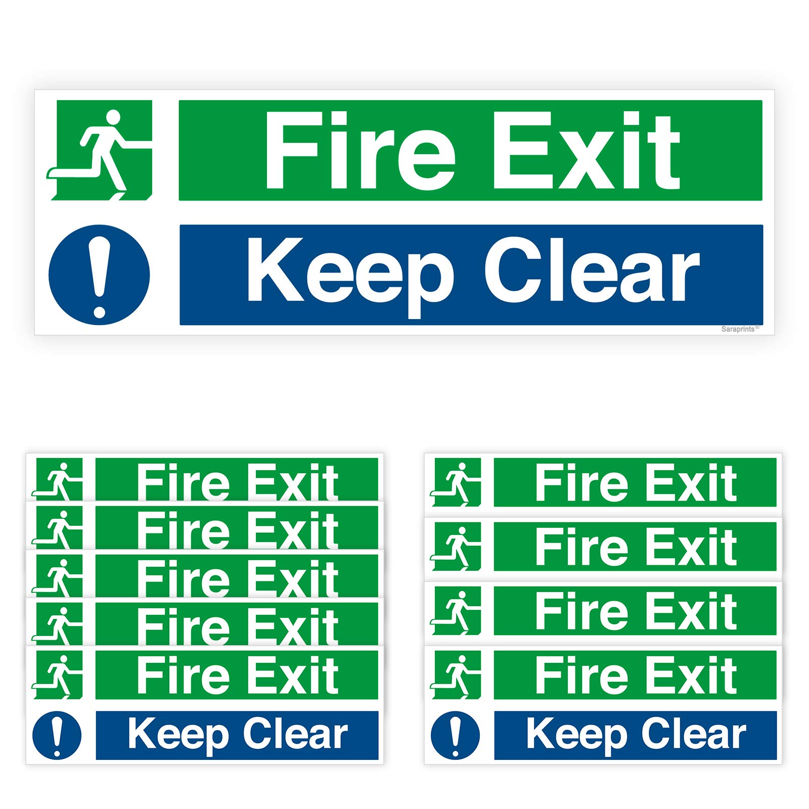 Pack of 10 Keep Clear Signs Fire Safety Signs (300 x 100 mm) Waterproof Fire Exit Keep Clear Sign Outdoor Stickers Sara Prints®