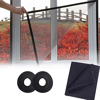 2 Pack Mosquito Net for Windows, [Upgrade] Fly Window Screen Mesh Insect Netting 1.3m x 1.5m Bug Bee Mosquito Protector with 2 Rolls Self-Adhesive Tapes (Black)