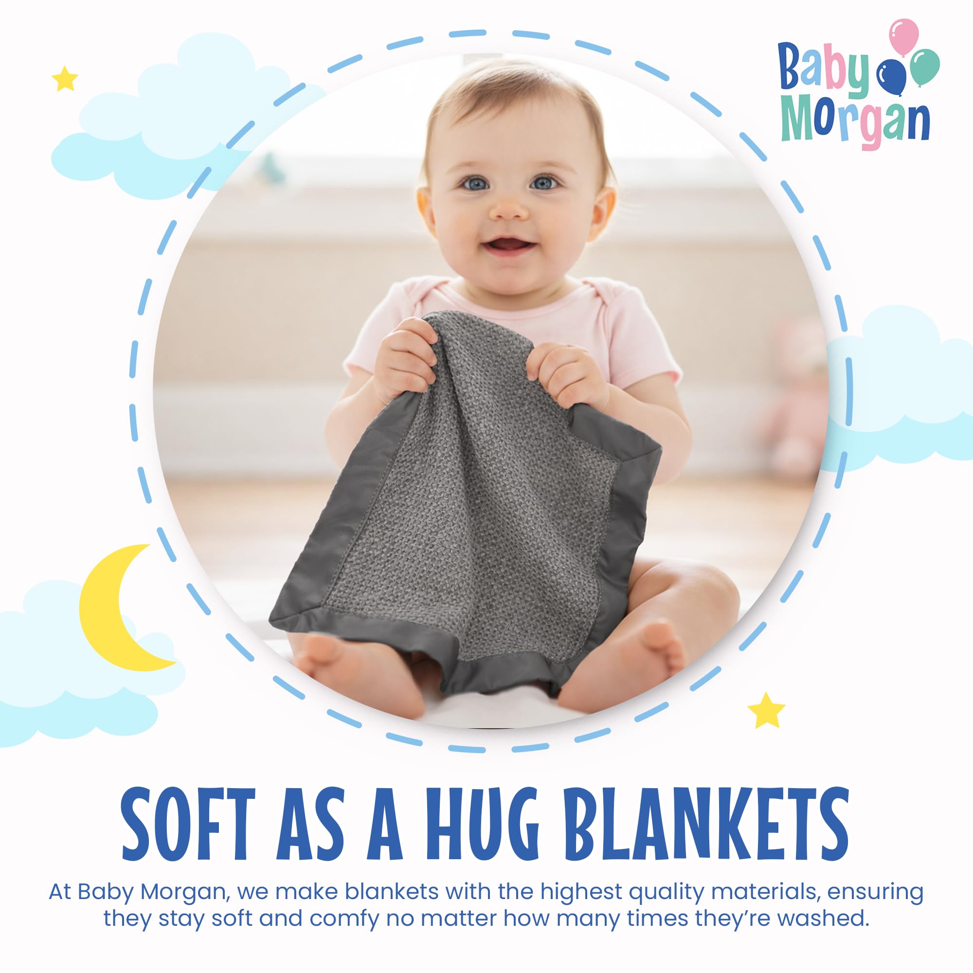 Hochwertige Thermo-Babydecke mit Waffelmuster, kleine Decke für Neugeborene und Säuglinge, weiche Mini-Komfortdecke, ideal für Kinderwagen, Reisen und Kuscheln, grau, Nylonbesatz (45,7 x