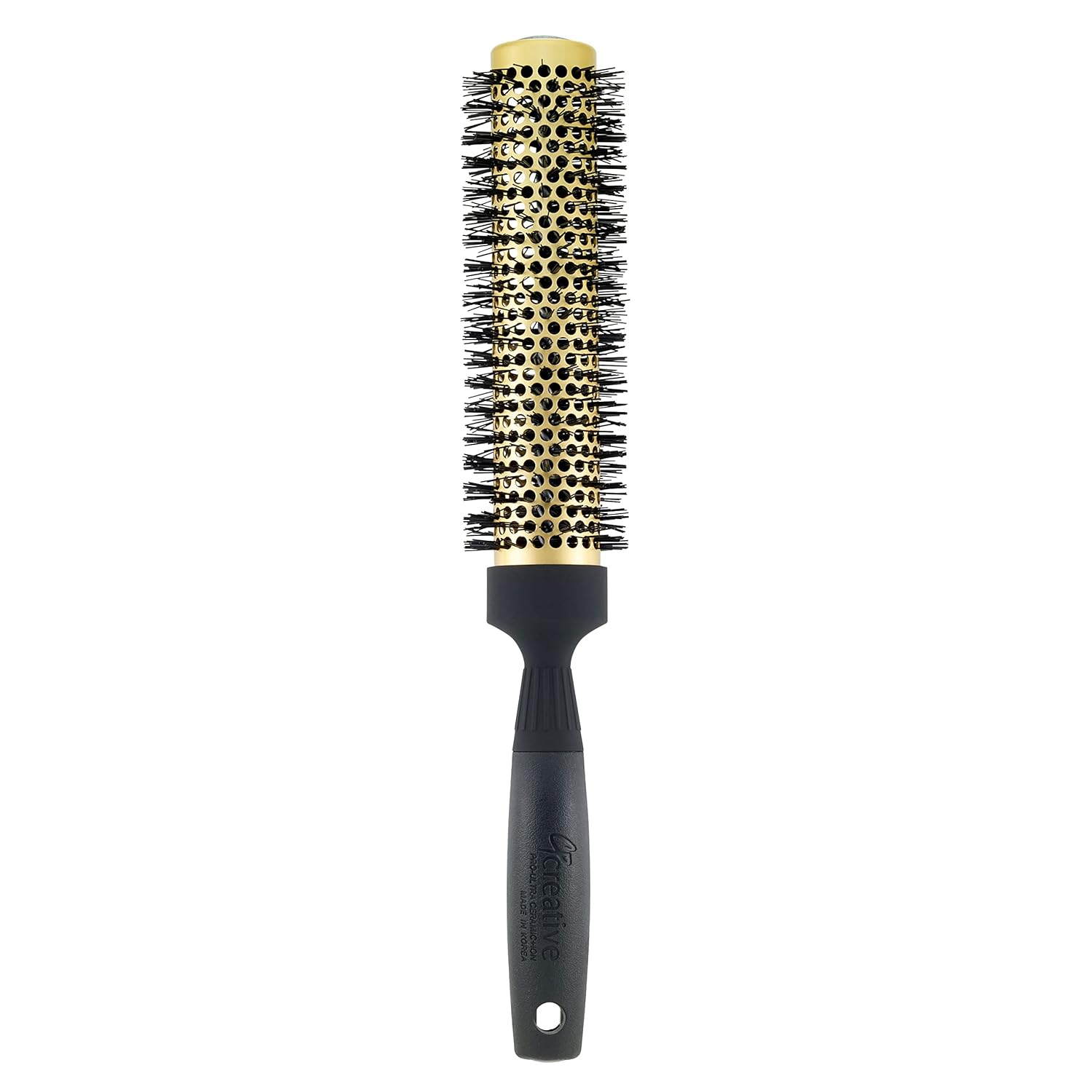 Creative Gold Nano Ceramic Hair Brush, 12.25 Inch Long Barrel, Ion Wavy Bristles, 2 Inch Round, Anti-Frizz, Styling, Volumizing, All Hair Types, 3.4 Ounces, Gold