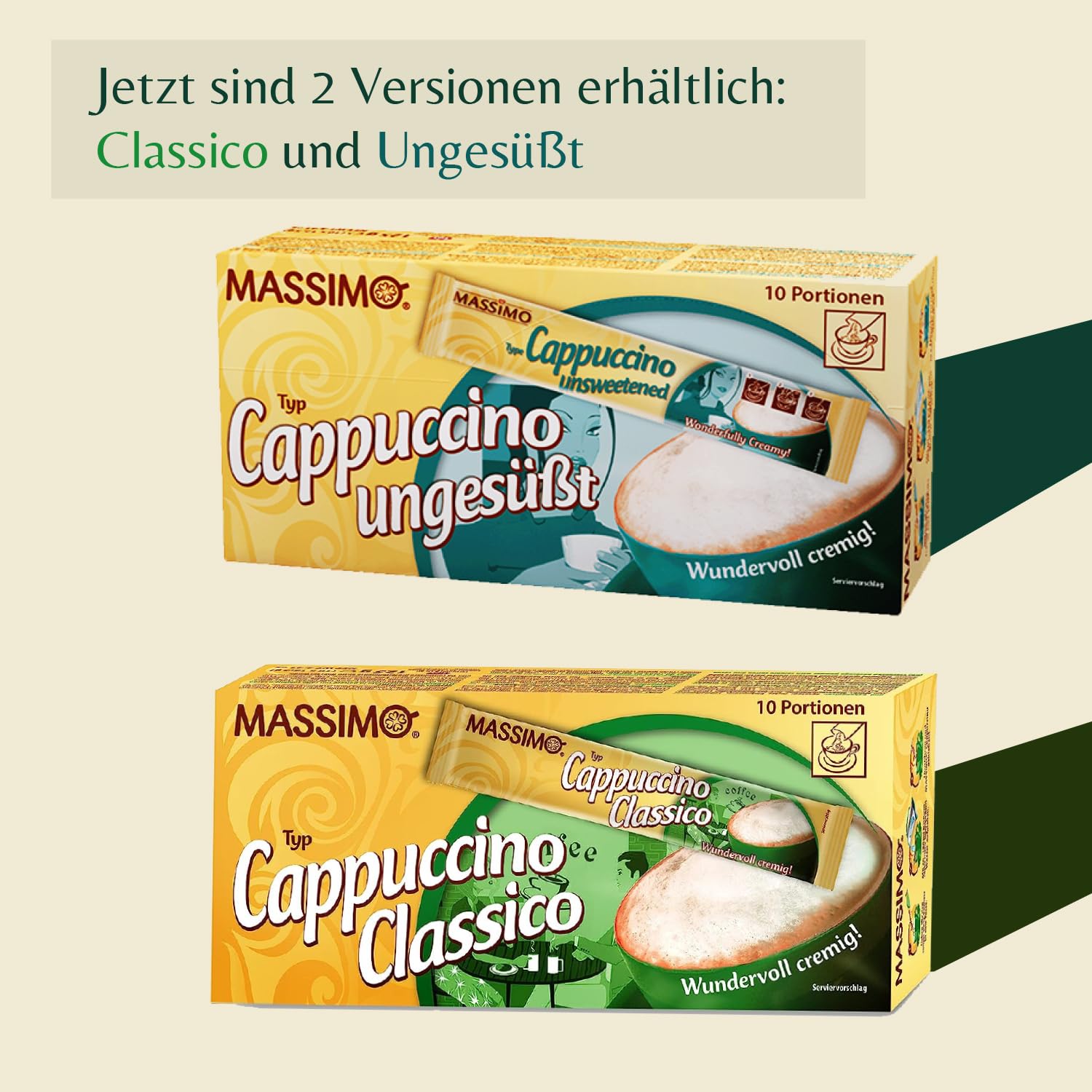MASSIMO Cappuccino niesłodzone, 160 patyczków, 16 x 10 patyczków po 12,5 g, opakowanie ekonomiczne, rozpuszczalna kawa ziarnista, kakao, bez cukru, szybkie przygotowanie, zawiera kofeinę, kawa