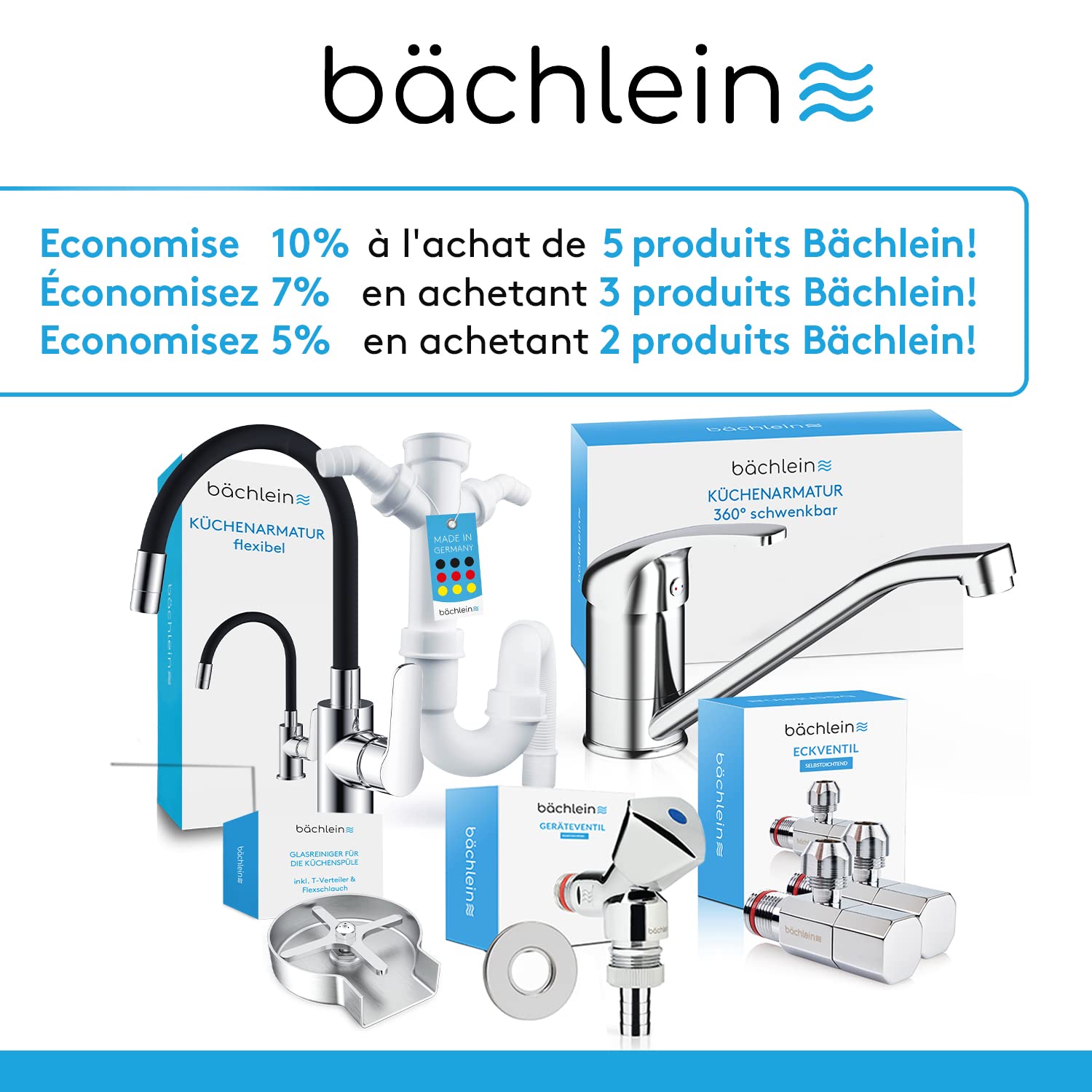 Bächlein Siphon Tubulaire Flexible Pour Évier de Cuisine - Siphon Avec Raccordement Double pour Appareil - Raccord Universel G 1 1/2"