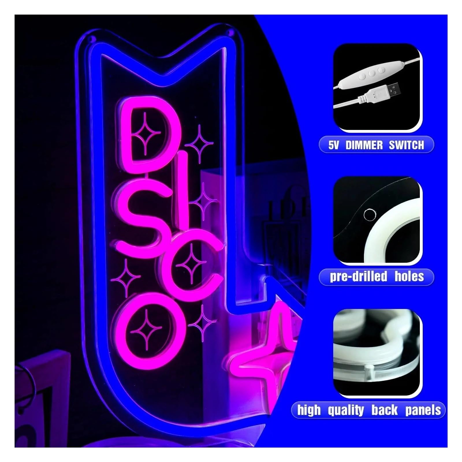 Wiszące neony artystyczne DISCO Muzyka Neon Znak Zasilany Przez USB Ściemnialne Światło LED Do Baru Muzycznego Studio Sypialnia Impreza Klub Dekoracja Klubu Nocnego 34cmx23.5cm