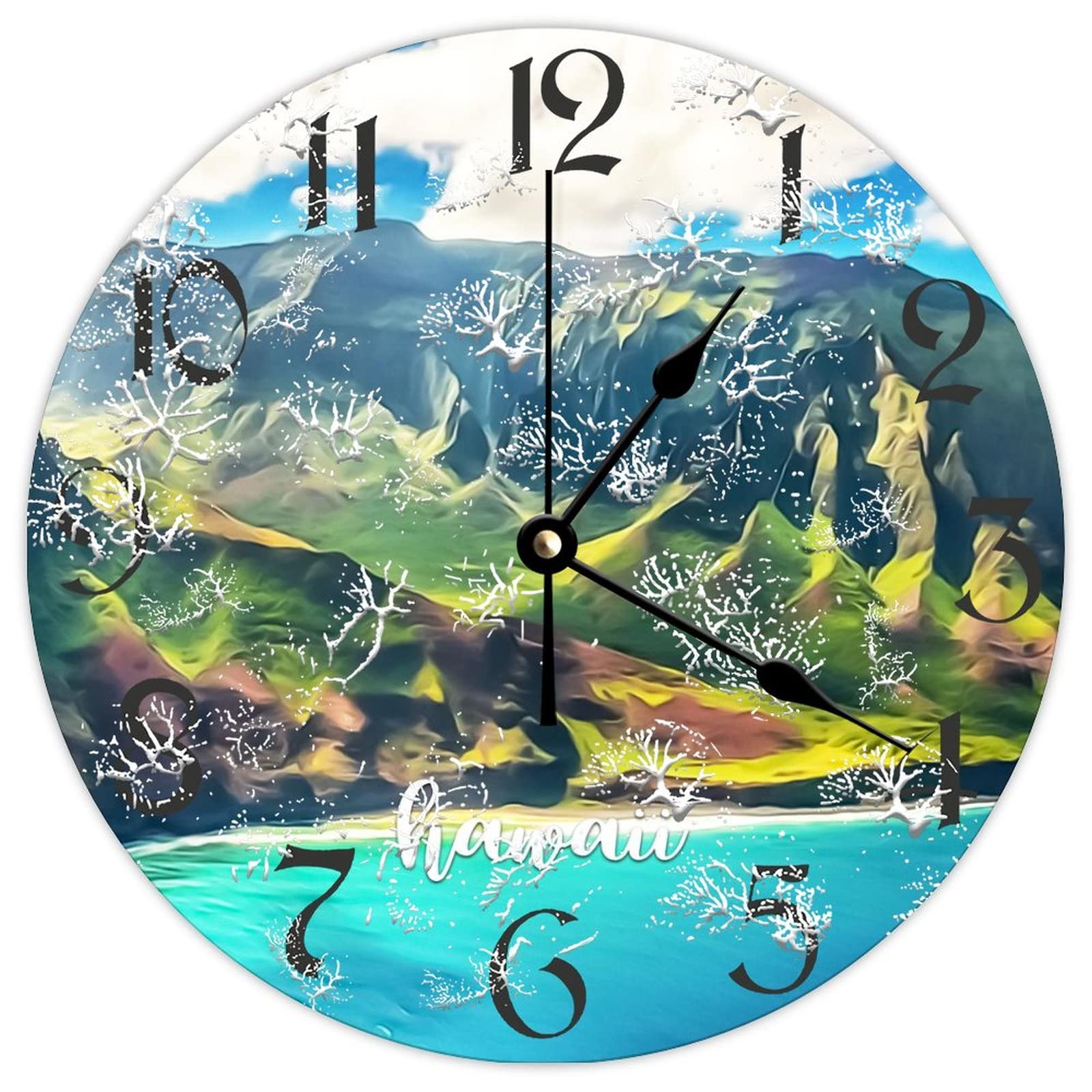 Horloge murale en bois Hawaii style vintage et silencieux pour un salon rétro