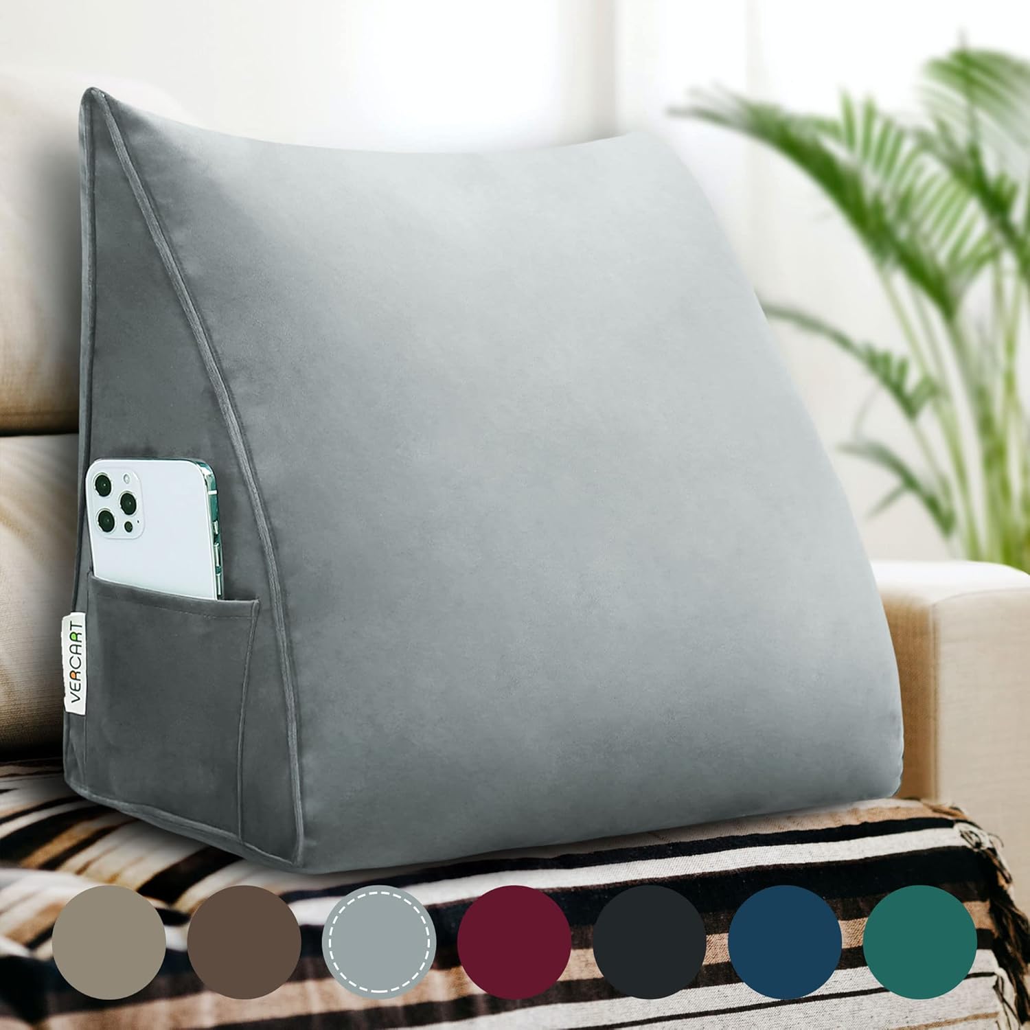 VERCART Ergonomic Triangular Reading Pillow Large Bolster Headboard