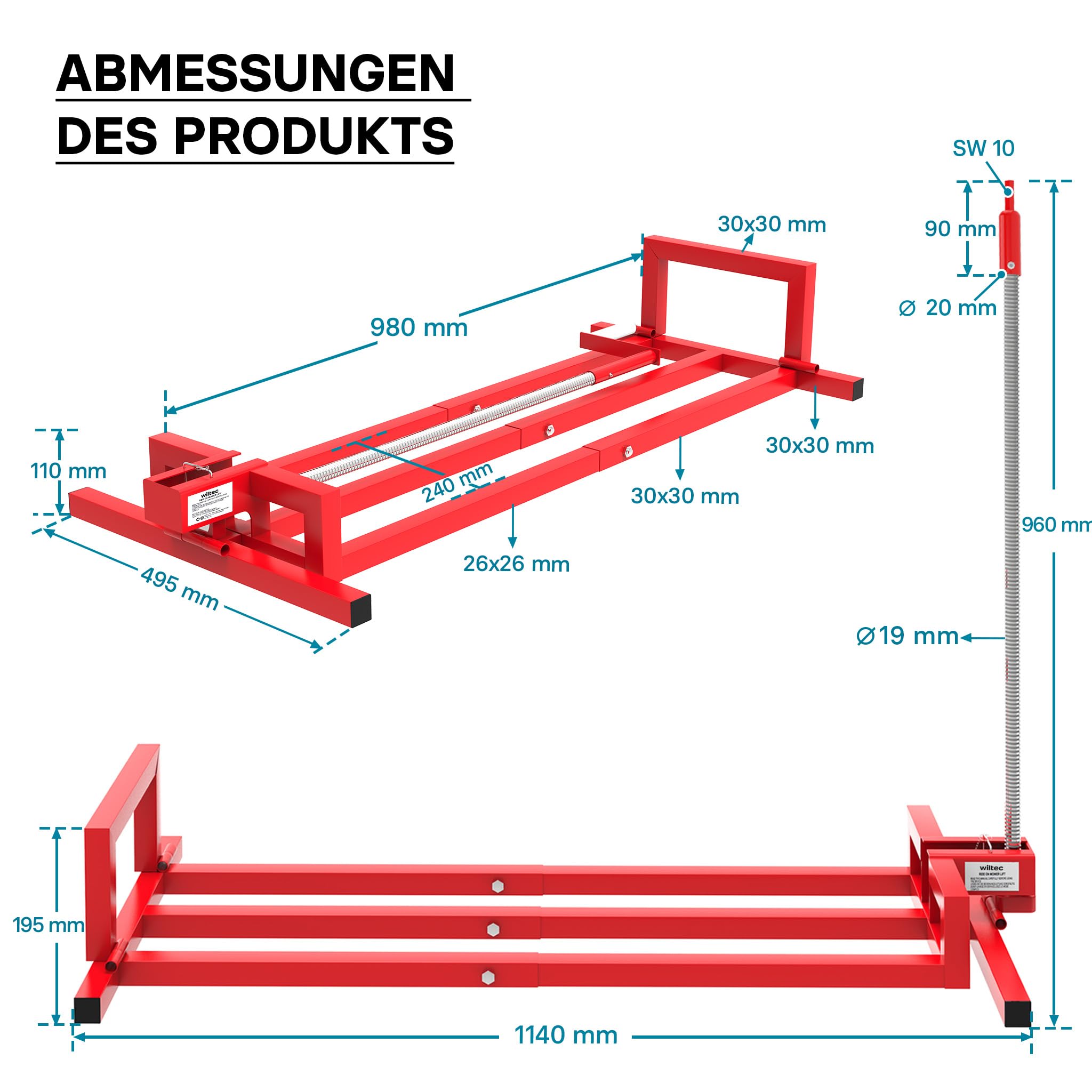 Hebevorrichtung Aufsitzmäher bis 400 kg inkl. Adapter für Rasentraktor bis 35° Neigung