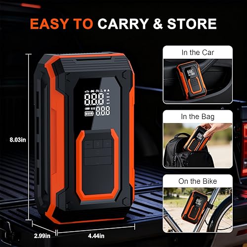 Miniatura 7 de Inflador de neumáticos, compresor de aire portátil, bomba de aire inalámbrica de 150 PSI para neumáticos de automóvil, doble potencia, batería y 12