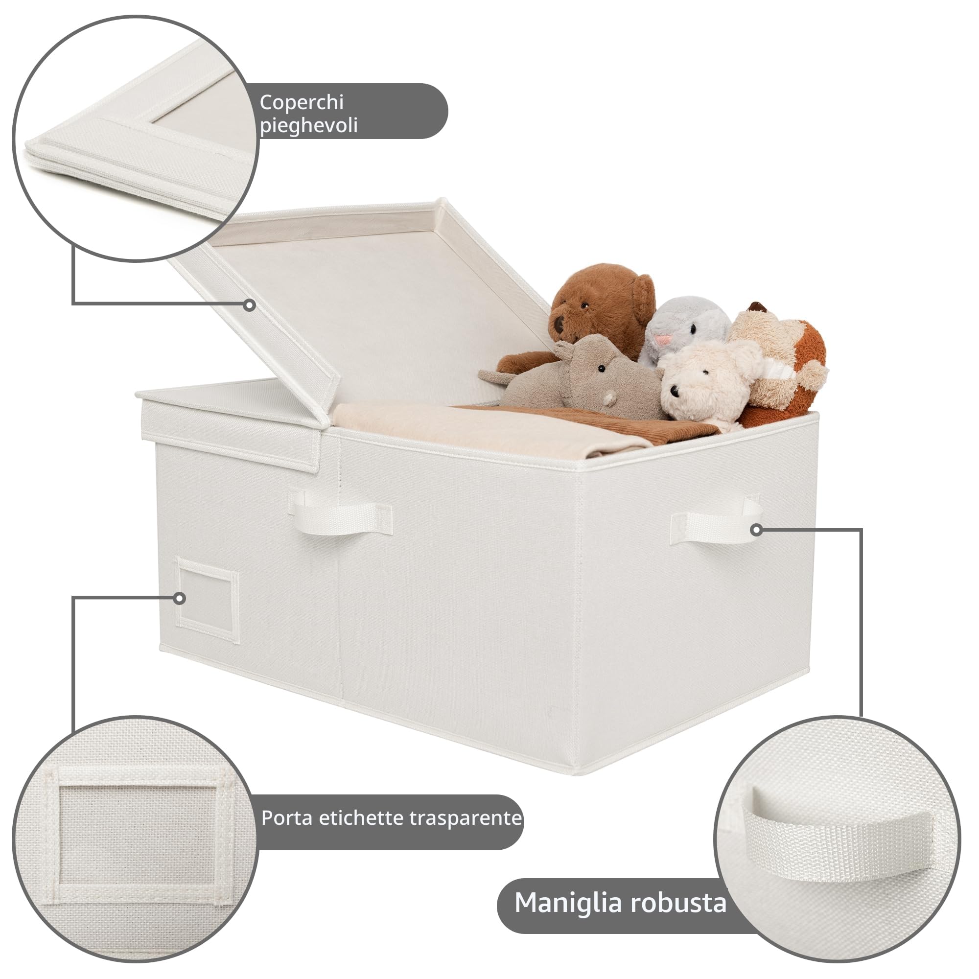 GRANNY SAYS Scatola Portaoggetti con Coperchio, Set di 1 Scatola Tessuto, Scatola Armadio con Coperchio, Contenitore Capiente per Organizzare i Vestiti Nell'armadio, Cestino Portaoggetti Bianco Crema