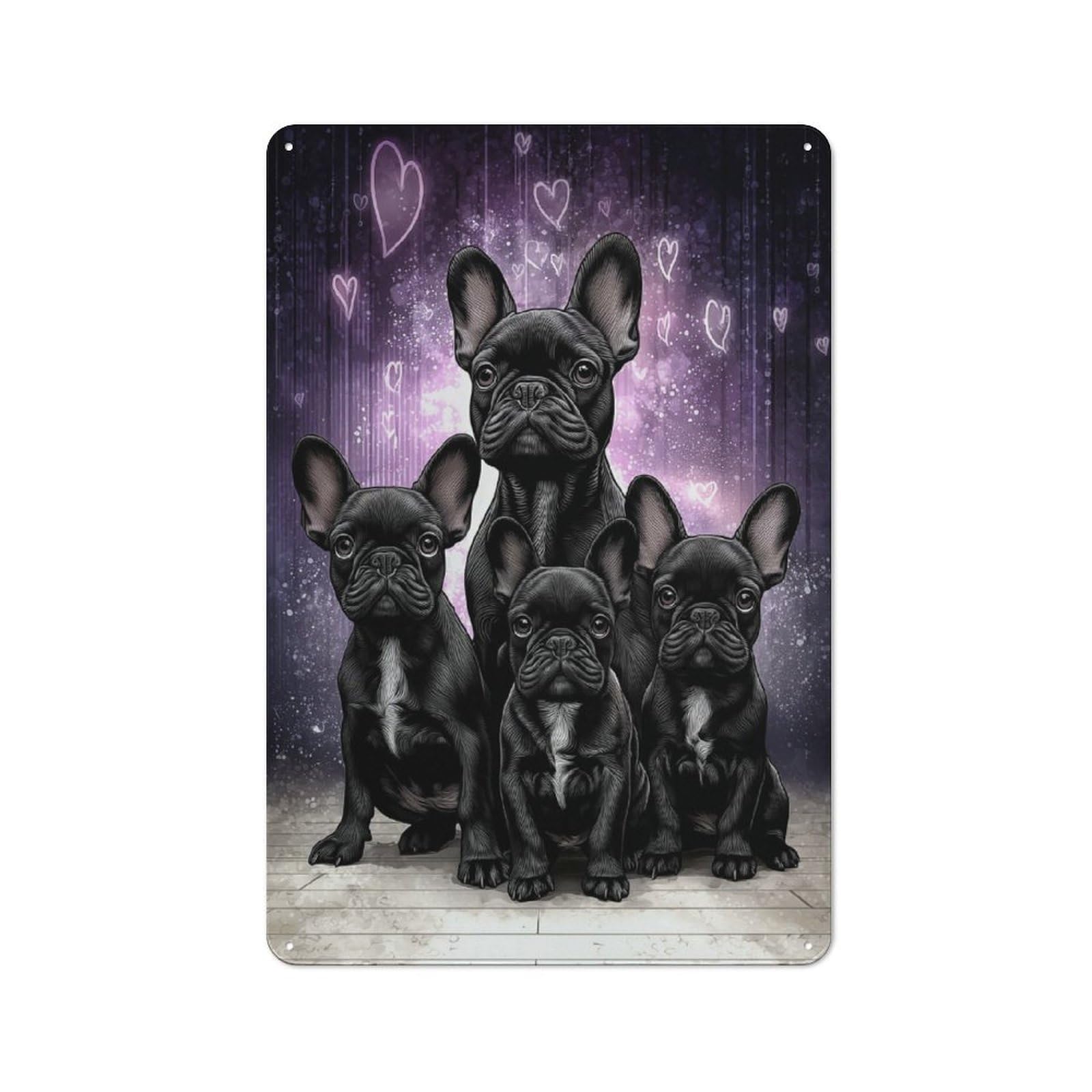 Black French Bulldogs with Hearts Vintage Metal Sign 30x20cm, Retro Classic Pub Decor for Cafe, Pub, Workshop Or Home Bar