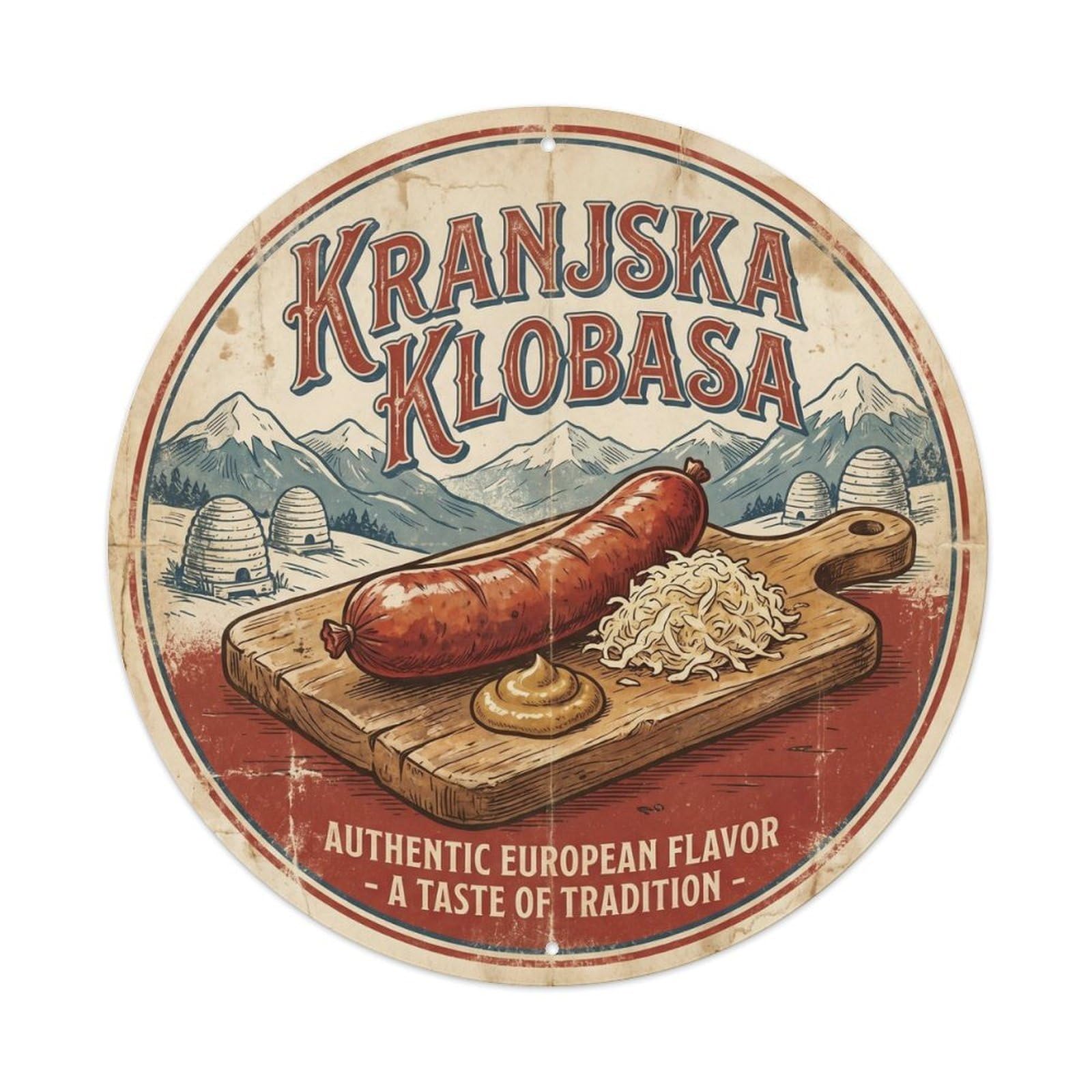 Antique Slovenian Sausage Specialty Food Travel Metal Tin Sign