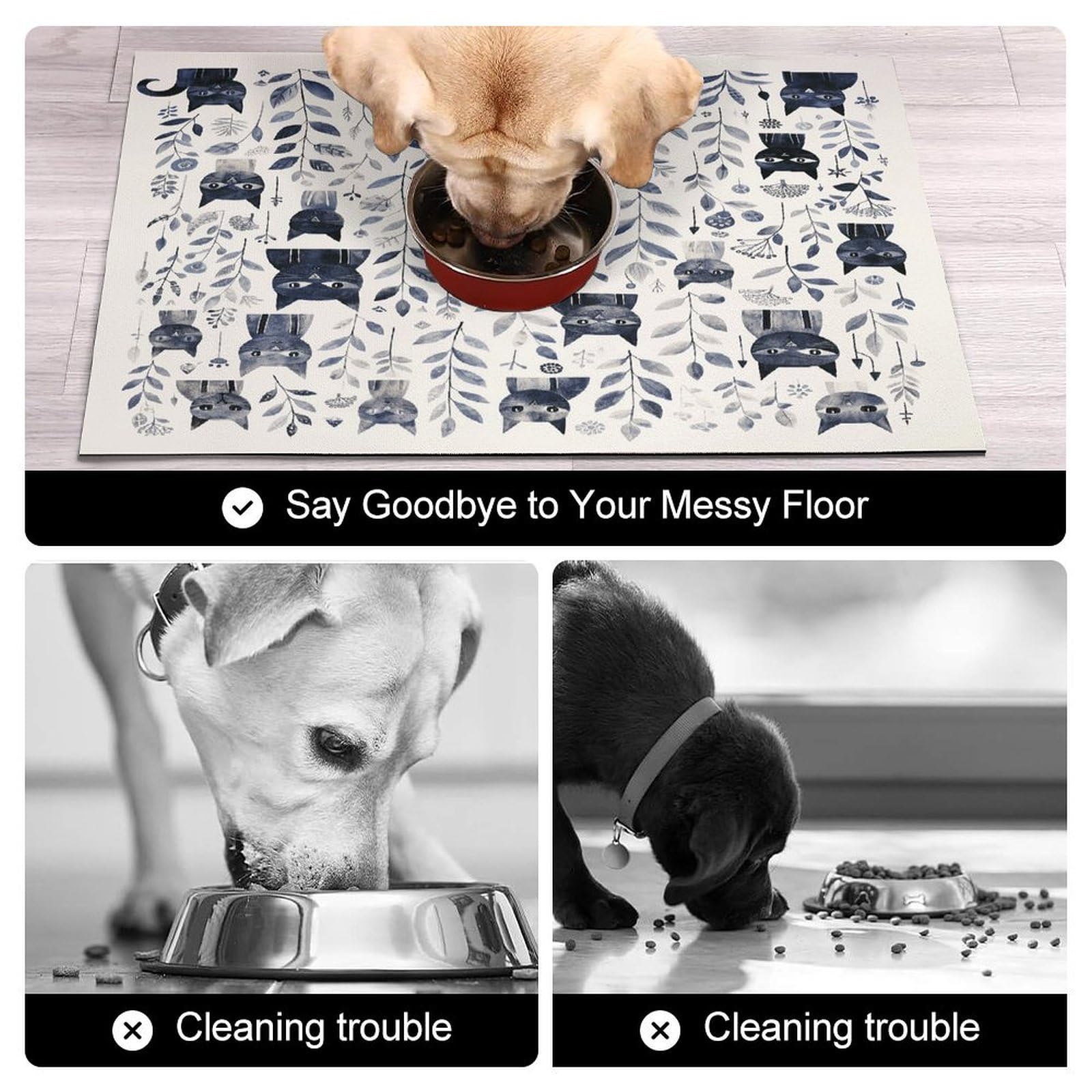 Tapis de nourriture simple pour chat et chat - Tapis d'alimentation antidérapant - Facile à nettoyer pour la nourriture et l'eau - Fournitures pour chien et chat - 43,2 x 76,2 cm