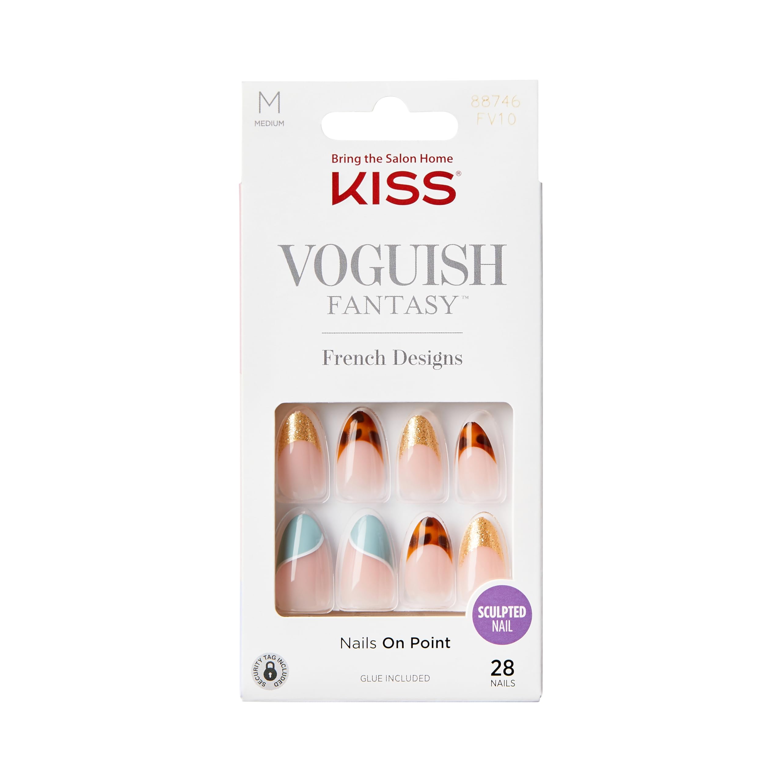 Kiss Voguish Fantasy Press On Nails Nail Glue Included 'Charmante' Multicolor Medium Size Almond Shape Includes 28 Nails 2G Glue 1 Manicu