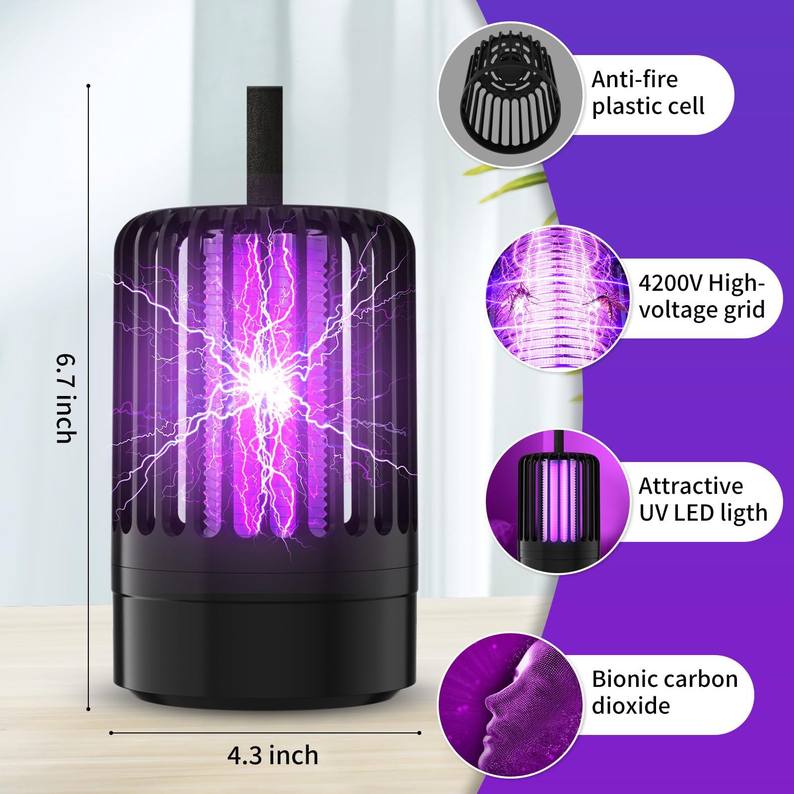 Mückenvernichter-Lampe, 4200V Elektrischer Insektenvernichter, Fliegenvernichter, Tragbarer Insektenvernichter mit Nachtlicht für Fliegende Insekten Camping Innen ßenbereich - Roségold